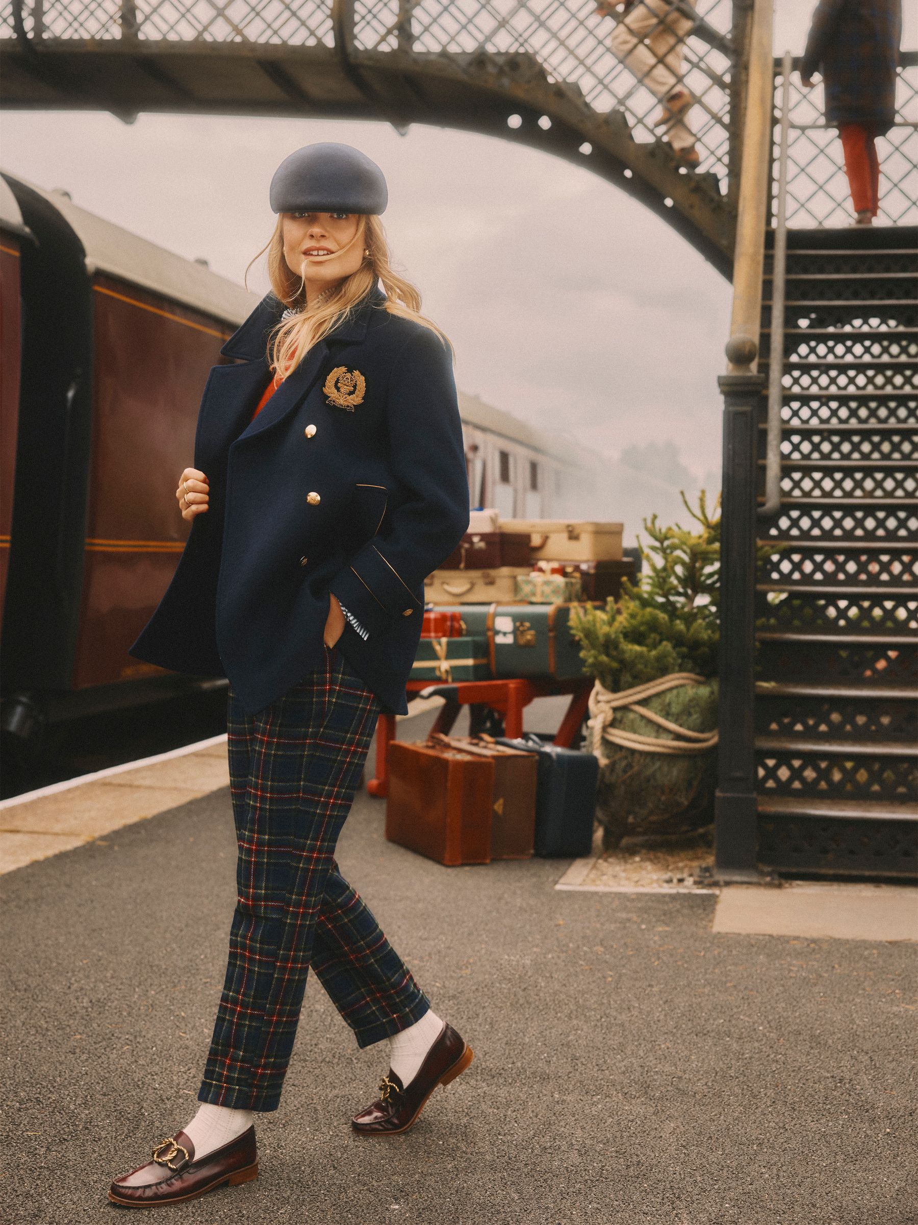 Cora Navy Check Tapered Tweed Trouser - Image 2 of 10