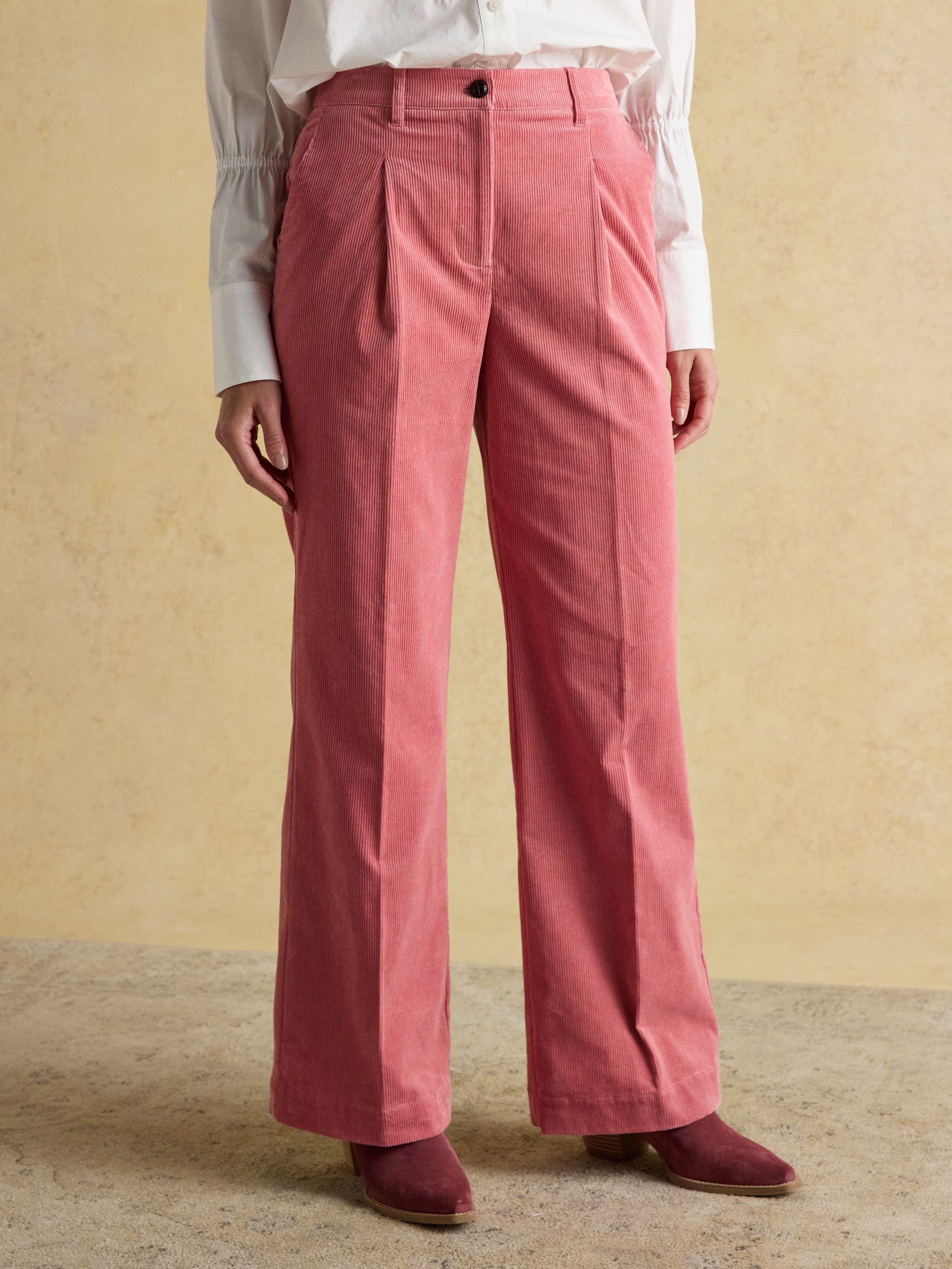 Fernhill Pink Cord Wide Leg Pleated Trouser - Image 1 of 8