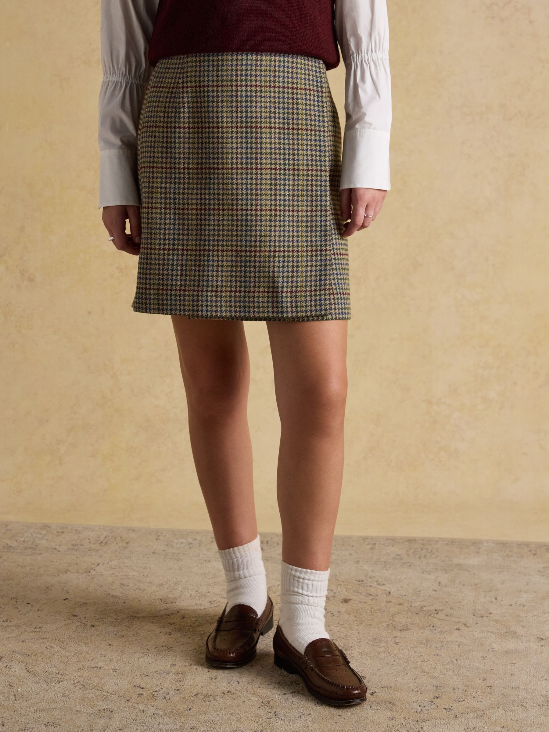 Wrenley Brown Check Wrap Tweed Skirt | Joules