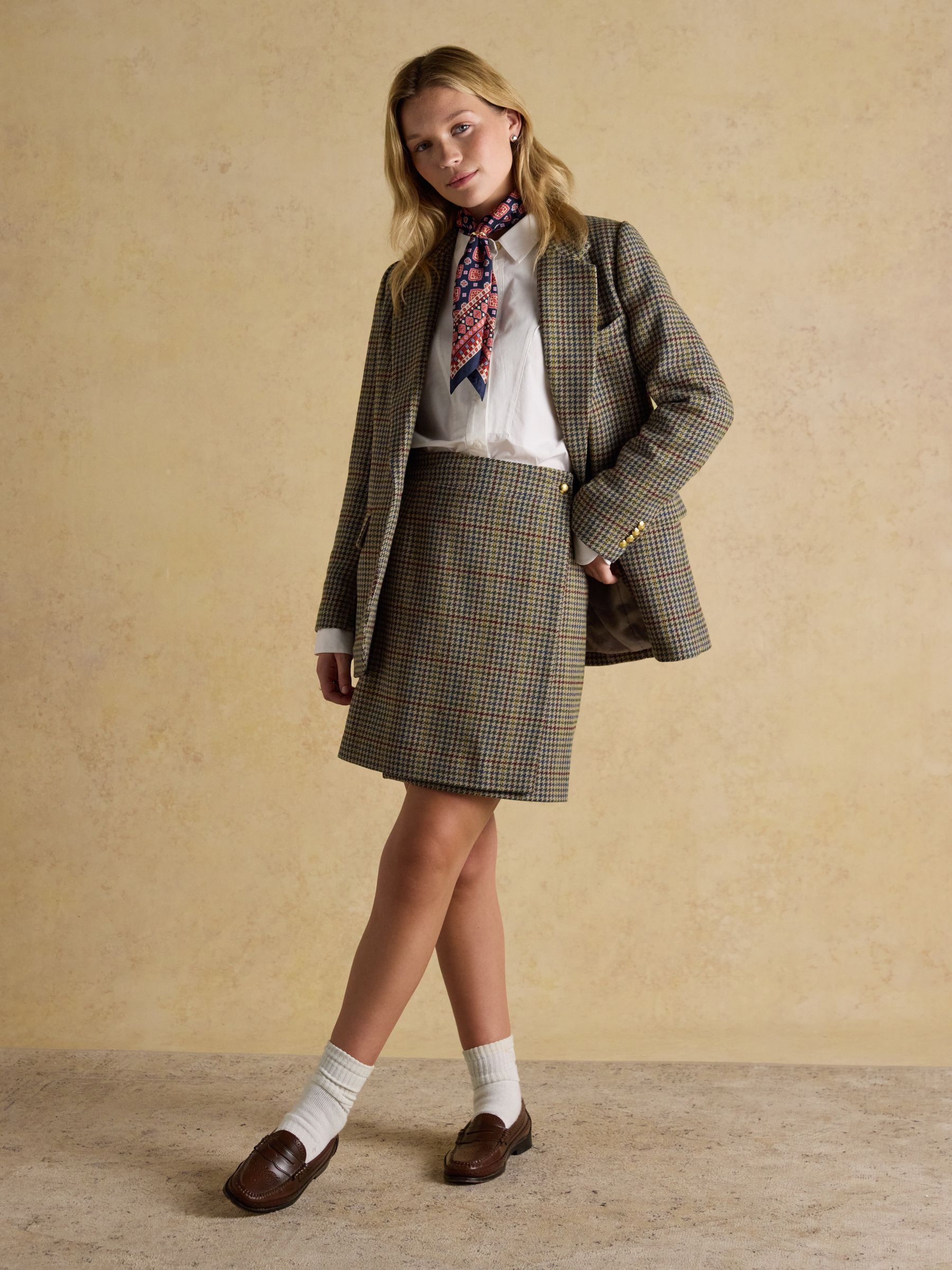 Wrenley Brown Check Wrap Tweed Skirt | Joules