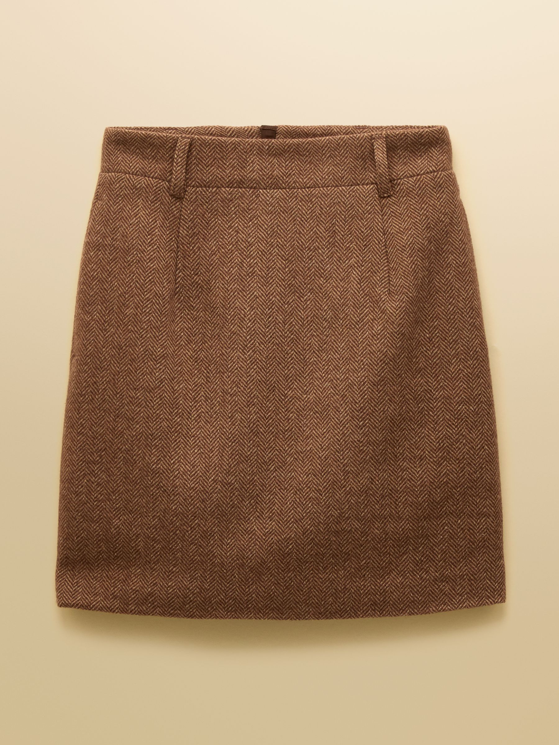 Bramble Tan Brown Herringbone Tweed Wool Blend Skirt - Image 7 of 7