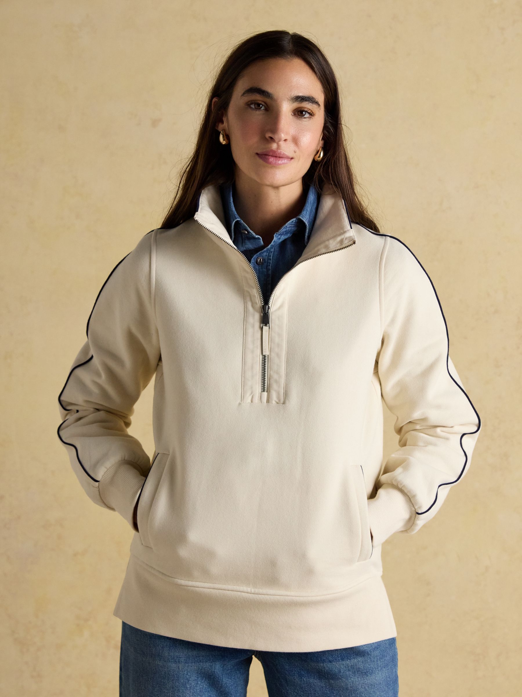nike swoosh quarter zip funnel sweatshirt in oatmeal