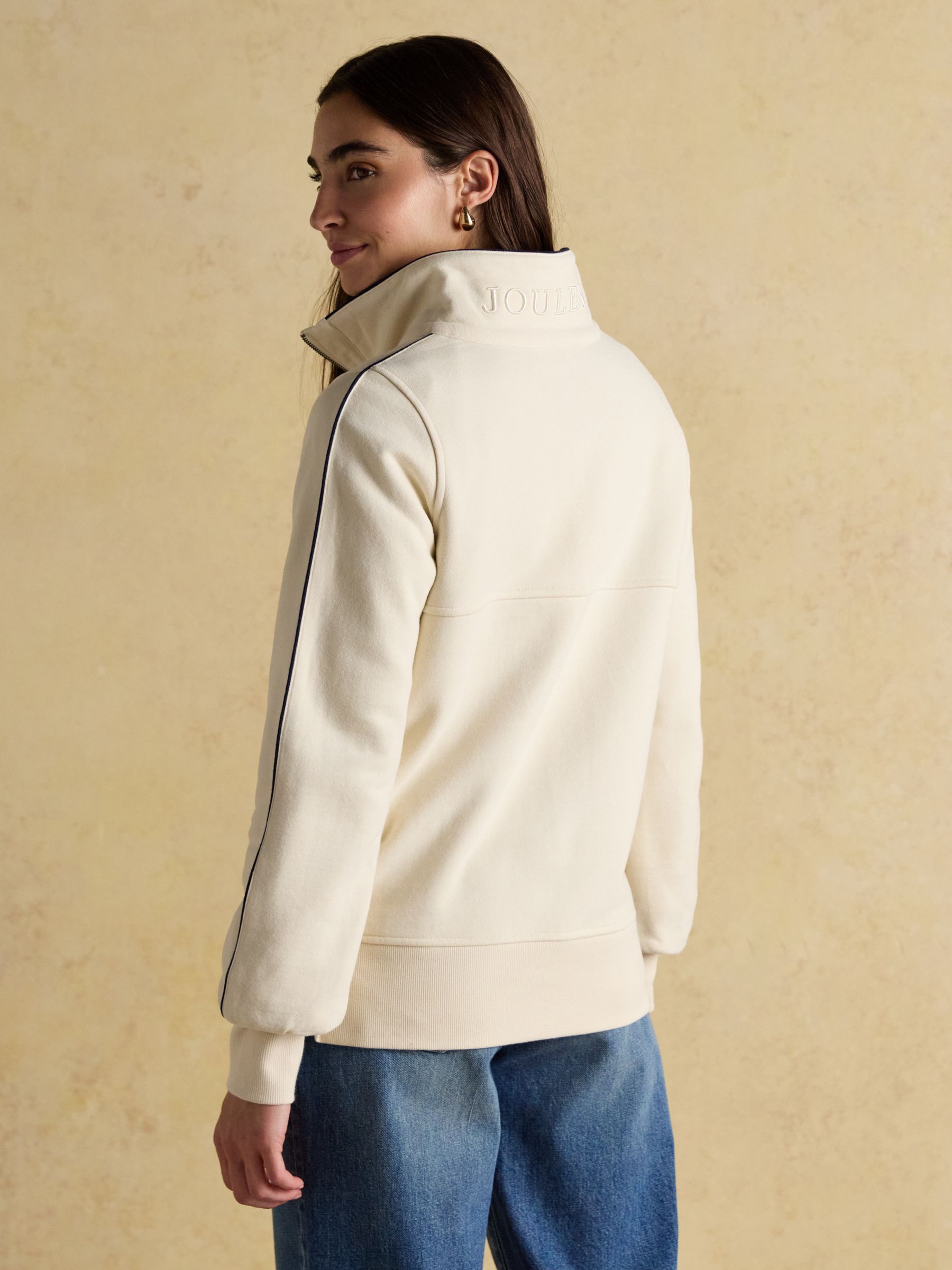 Bronte Cream Funnel Neck Quarter Zip Cotton Sweatshirt - Image 2 of 8