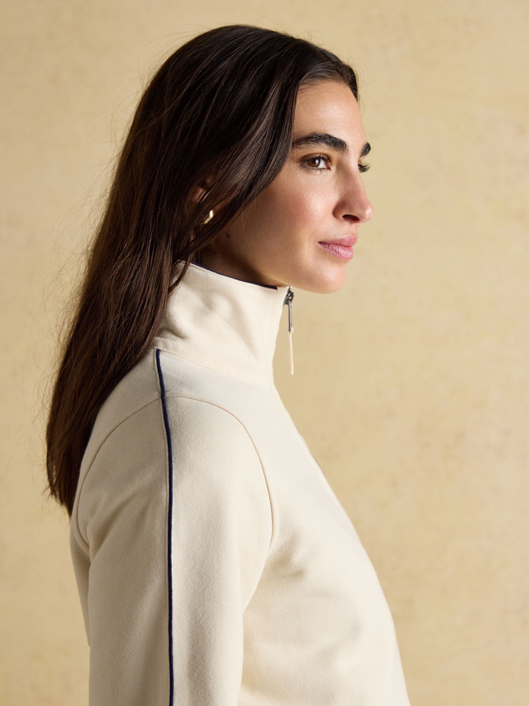 Bronte Cream Funnel Neck Quarter Zip Cotton Sweatshirt - Image 5 of 8