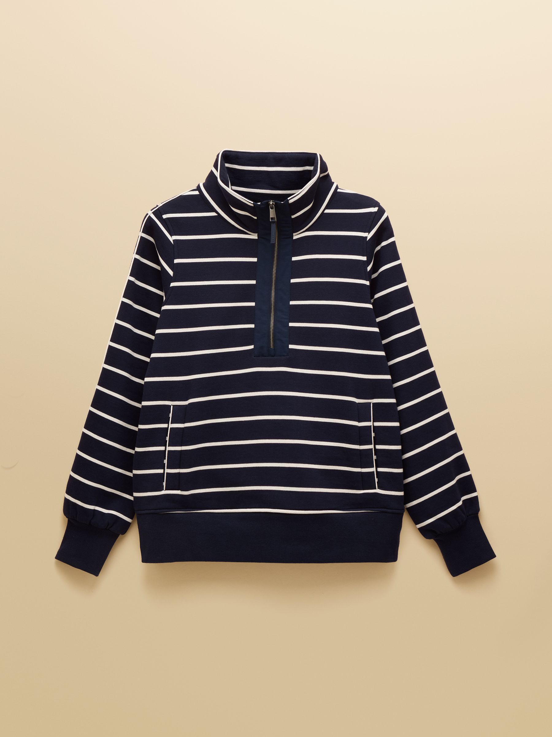 Bronte Navy Stripe Funnel Neck Quarter Zip Cotton Sweatshirt - Image 12 of 12