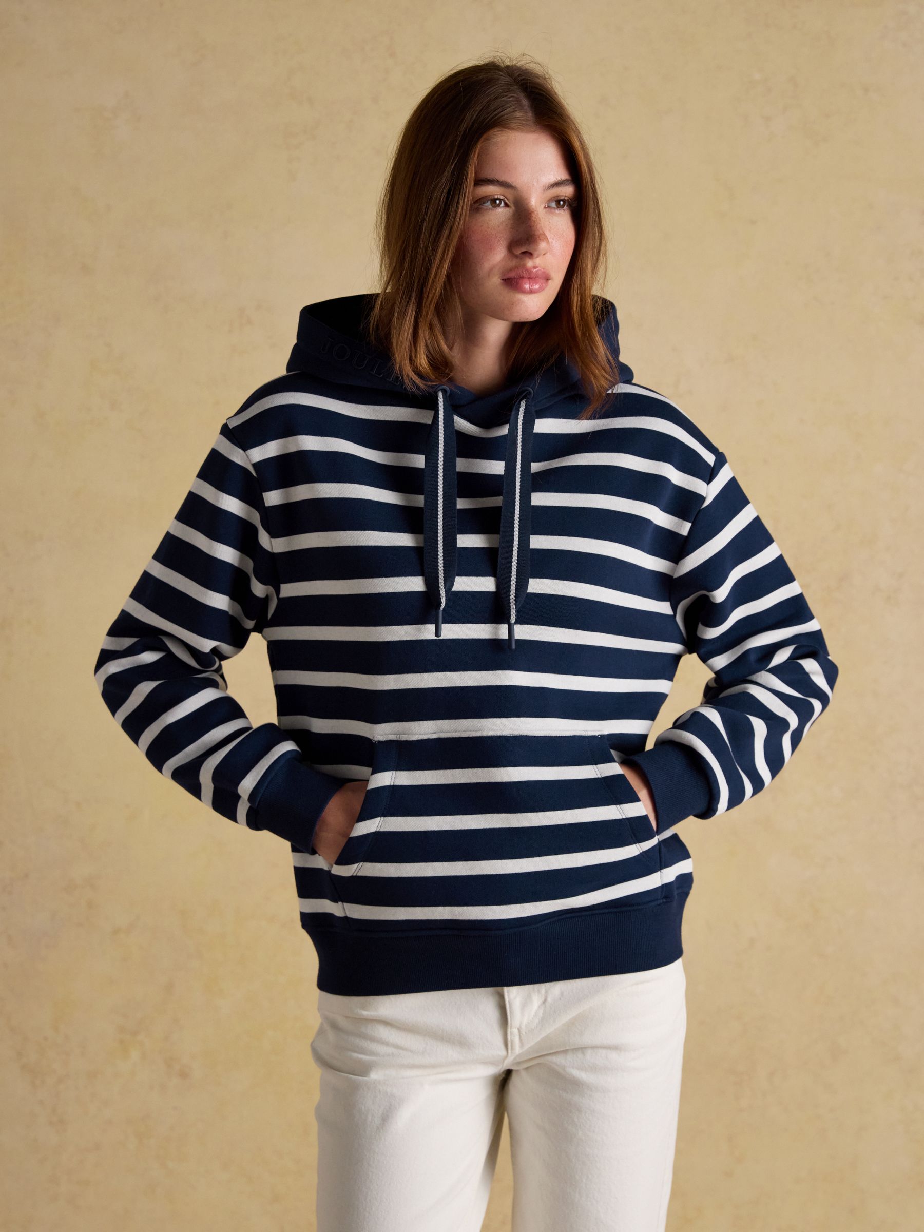 Milbourne Navy & Cream Striped Cotton Blend Hoodie - Image 1 of 7