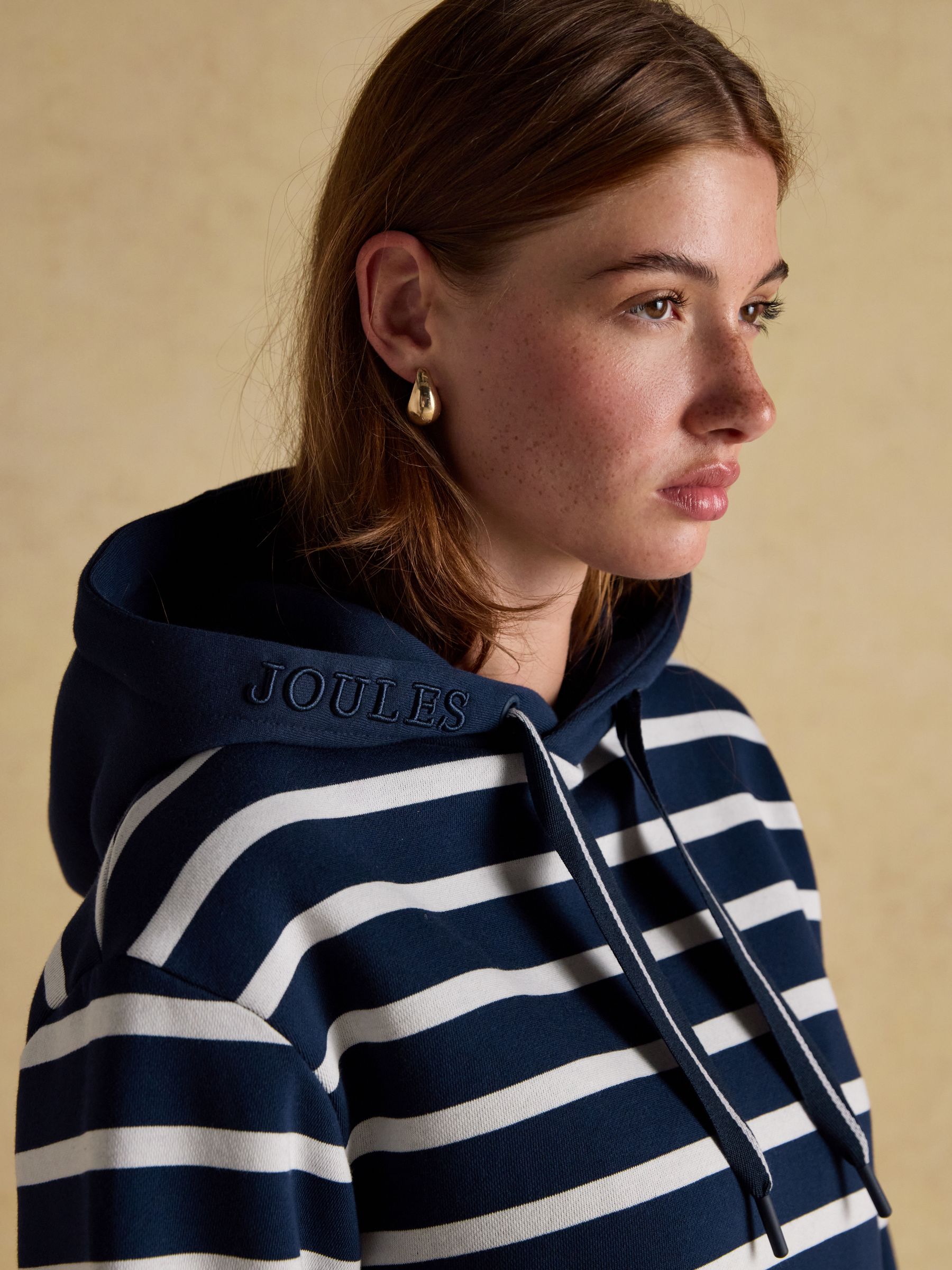 Milbourne Navy & Cream Striped Cotton Blend Hoodie - Image 3 of 7