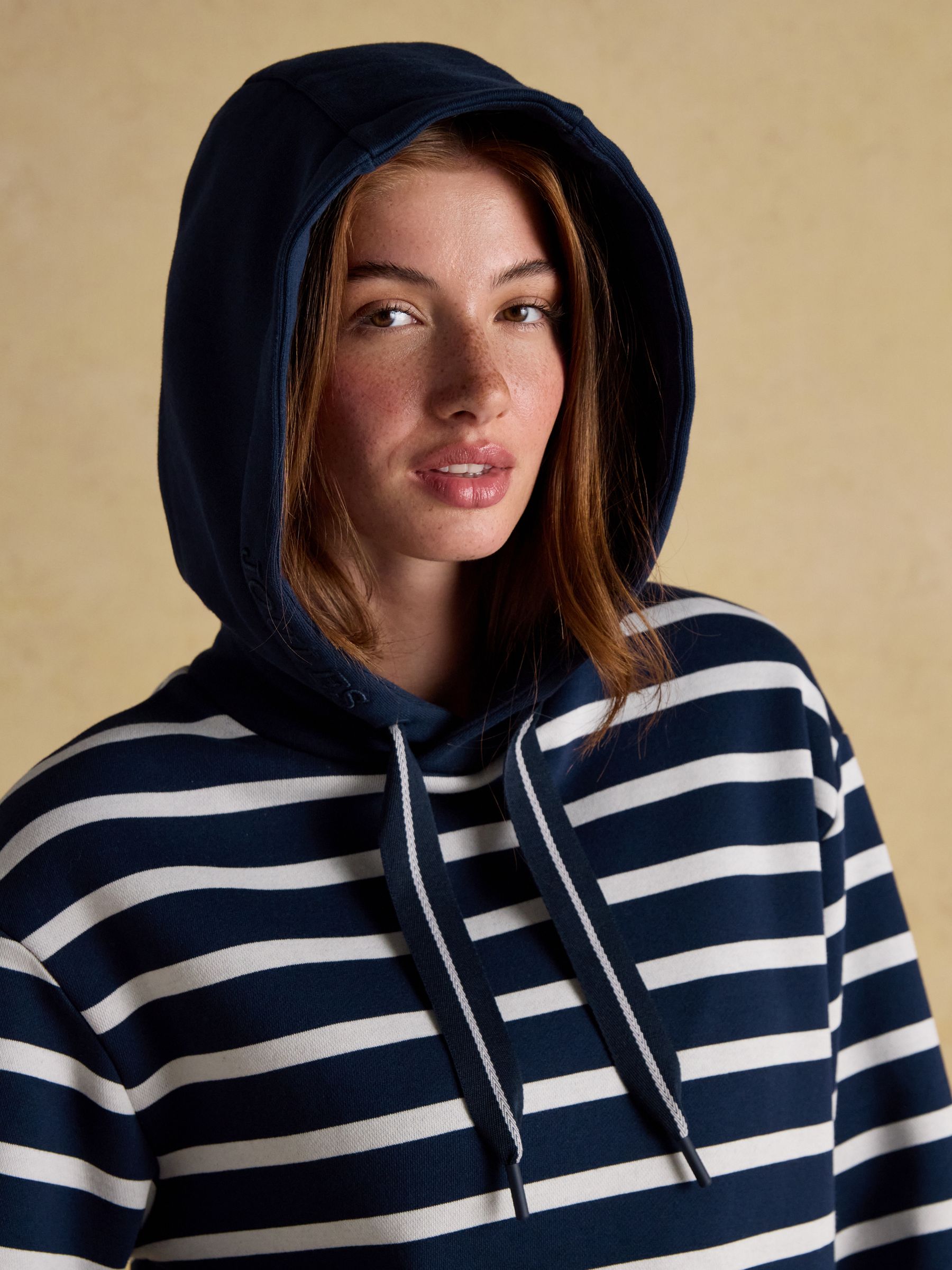 Milbourne Navy & Cream Striped Cotton Blend Hoodie - Image 5 of 7