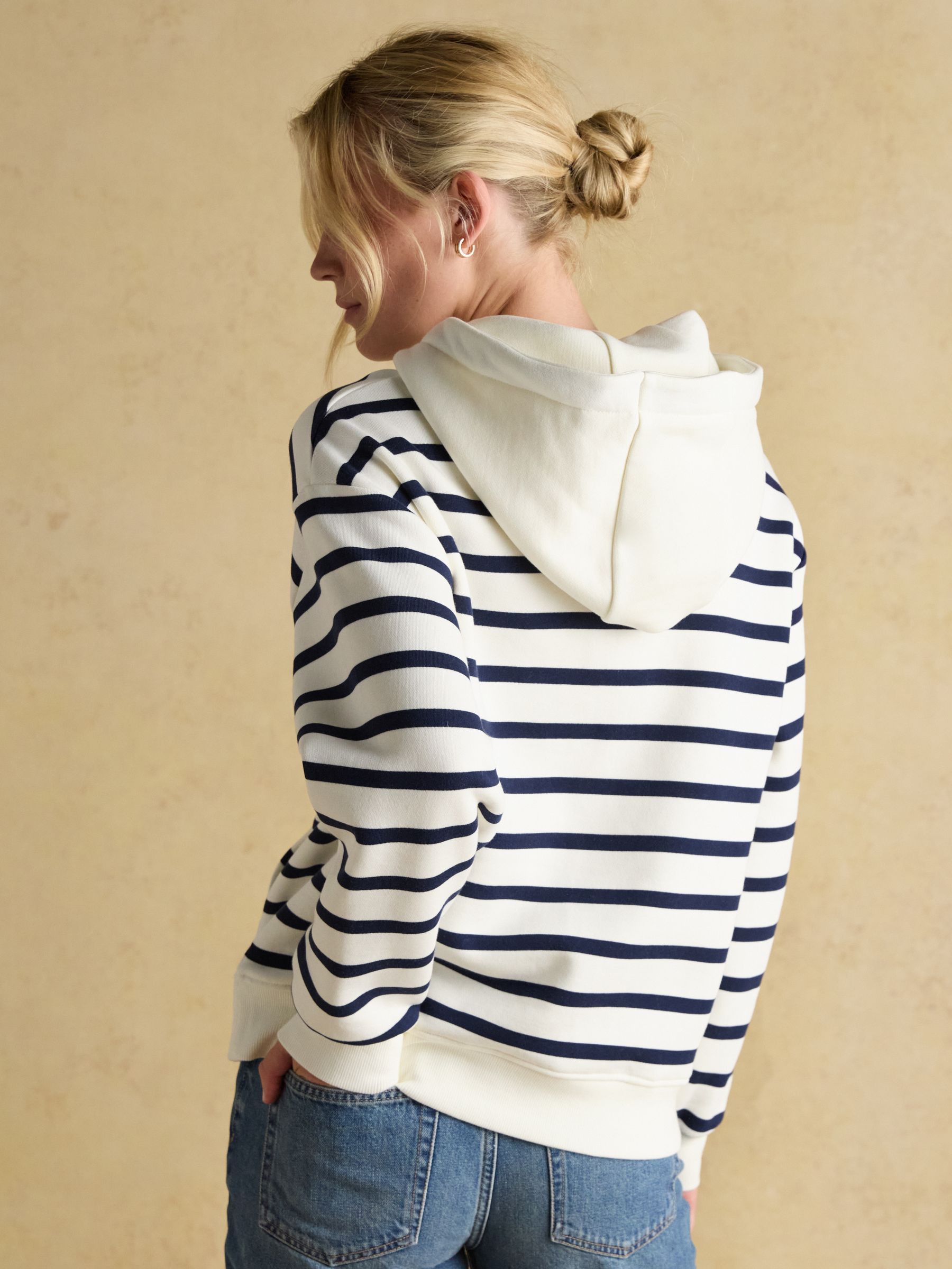 Milbourne Cream & Navy Striped Cotton Blend Hoodie - Image 2 of 8