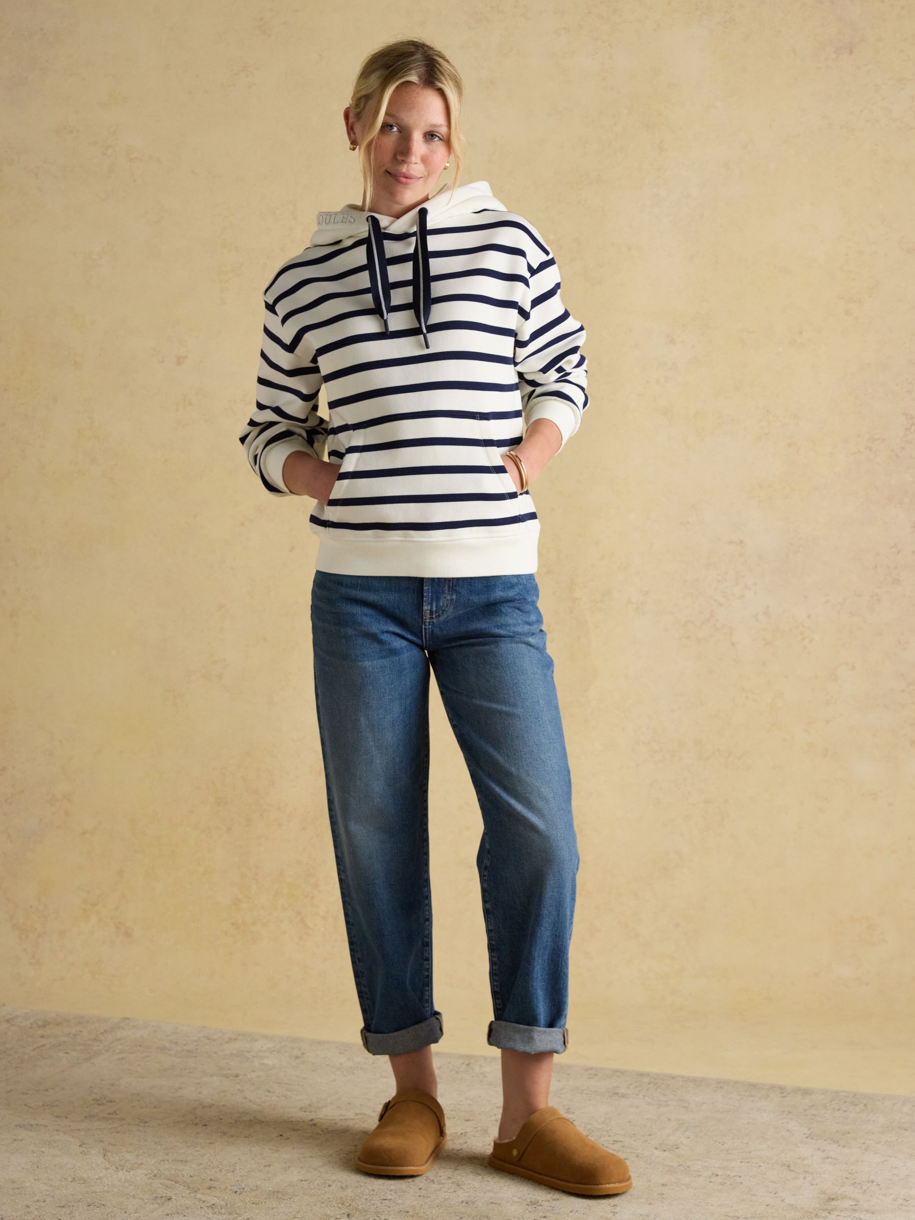 Milbourne Cream & Navy Striped Cotton Blend Hoodie - Image 3 of 8