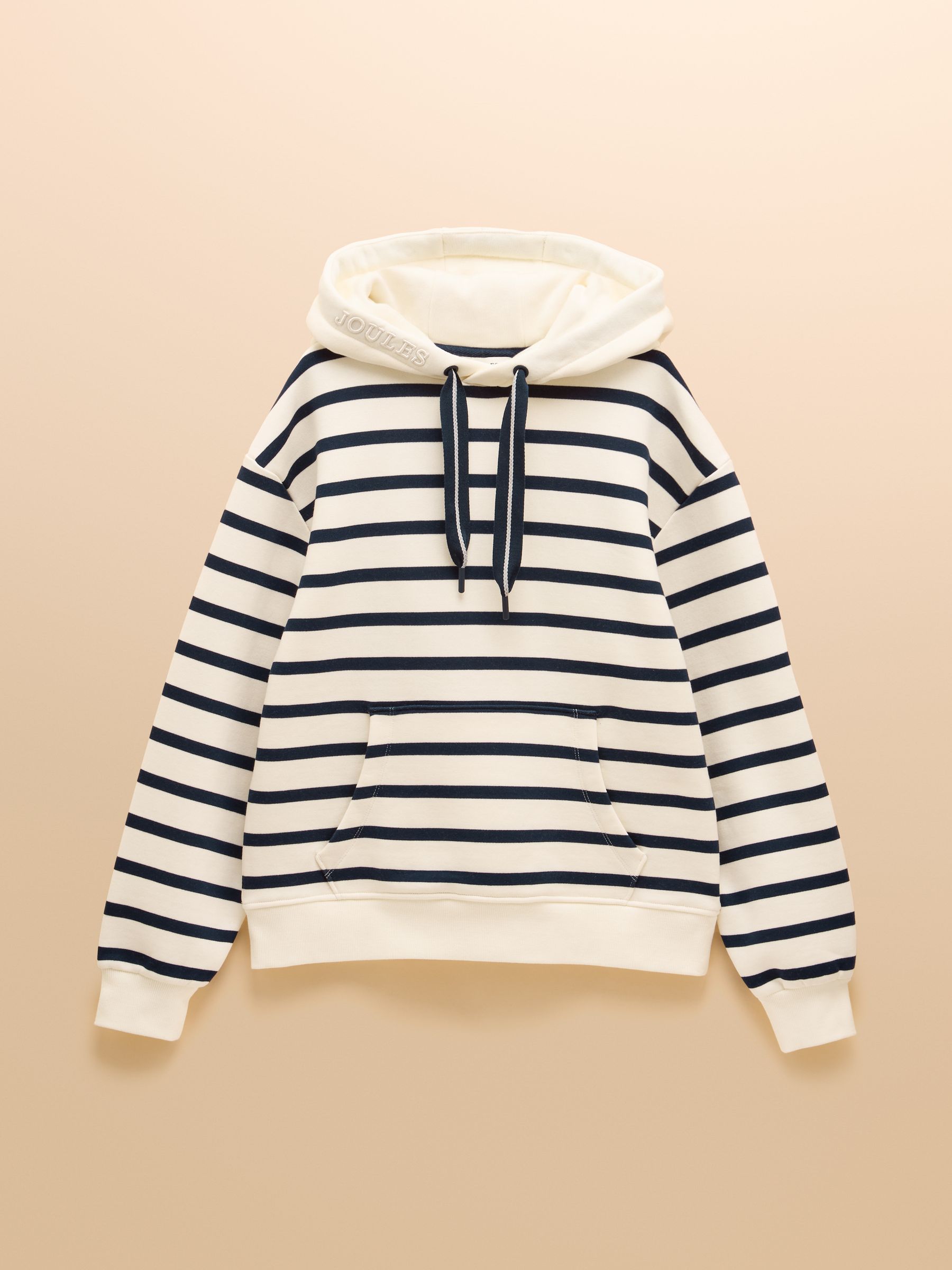 Milbourne Cream & Navy Striped Cotton Blend Hoodie - Image 8 of 8