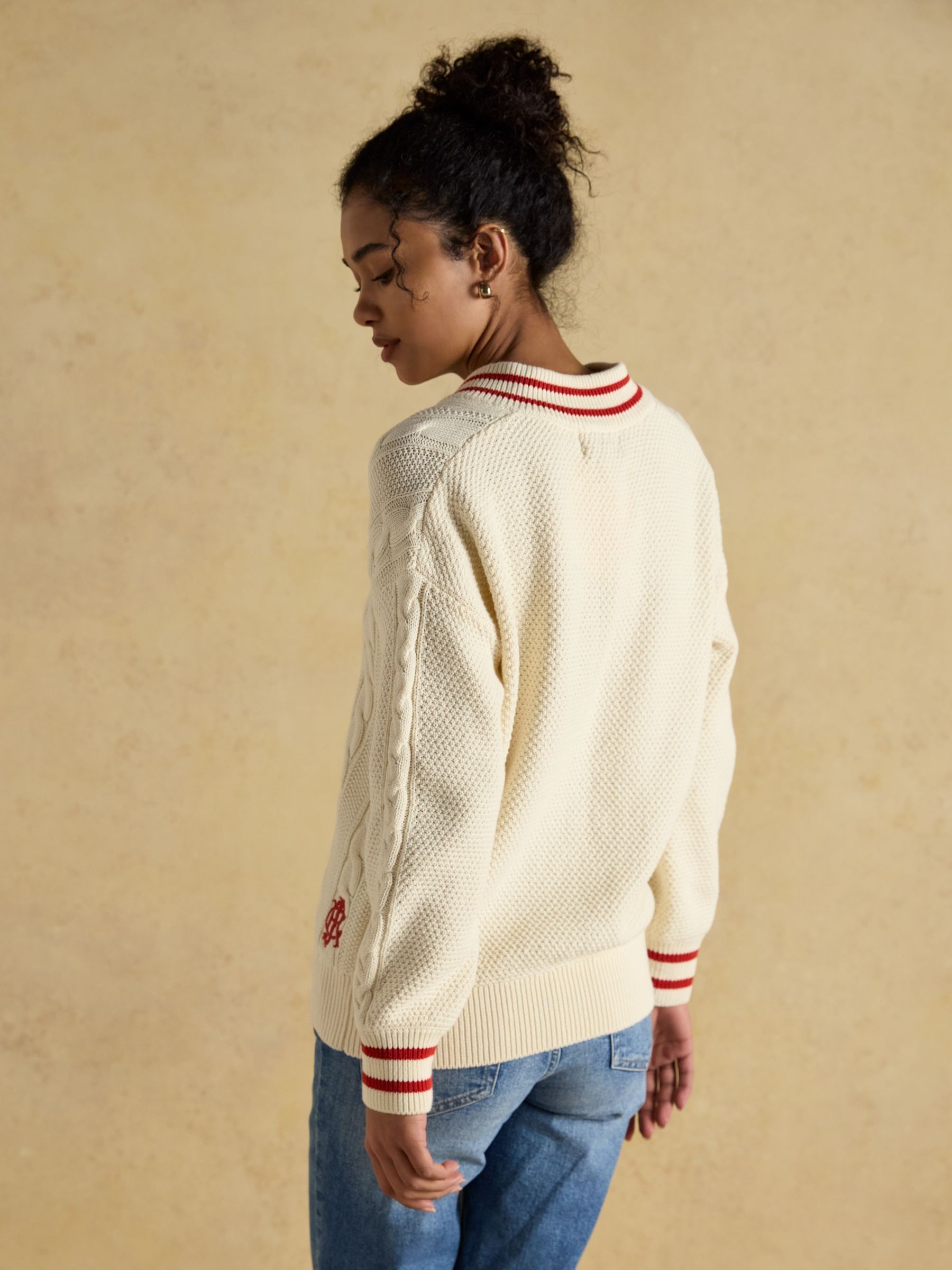 Dibbly Cream Cotton Cable Knit Cricket Jumper - Image 2 of 9