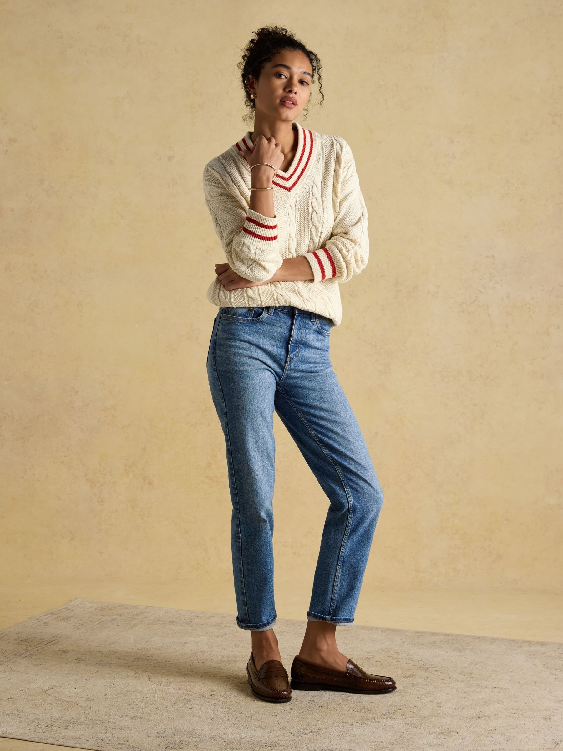 Dibbly Cream Cotton Cable Knit Cricket Jumper - Image 4 of 9