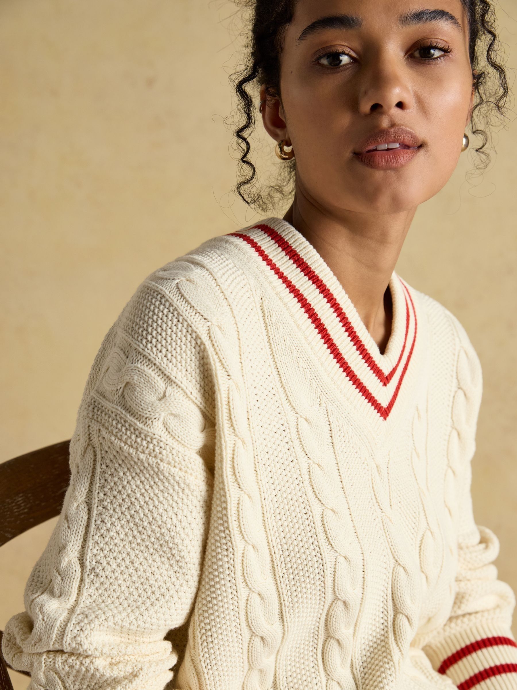 Dibbly Cream Cotton Cable Knit Cricket Jumper - Image 5 of 9