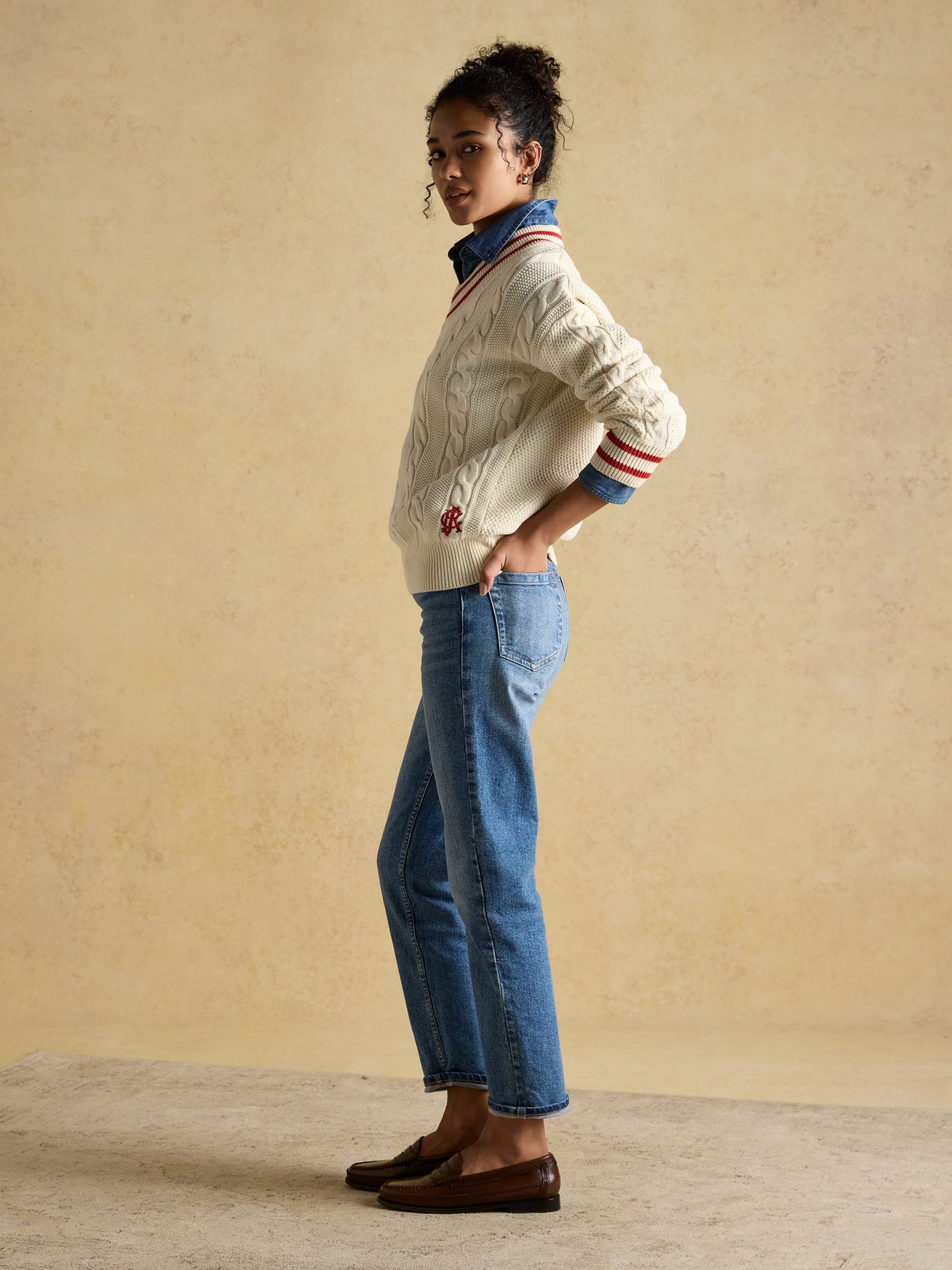 Dibbly Cream Cotton Cable Knit Cricket Jumper - Image 6 of 9
