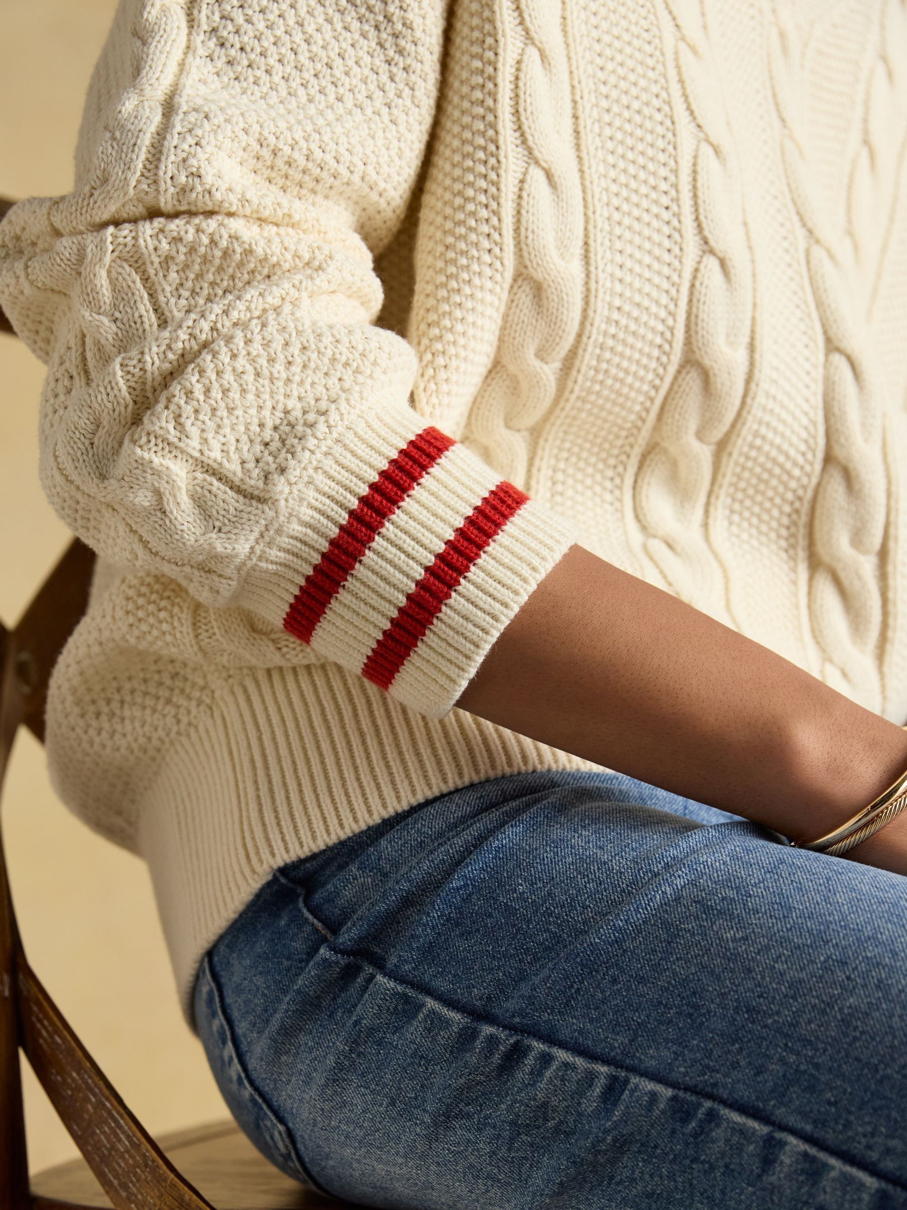 Dibbly Cream Cotton Cable Knit Cricket Jumper - Image 7 of 9