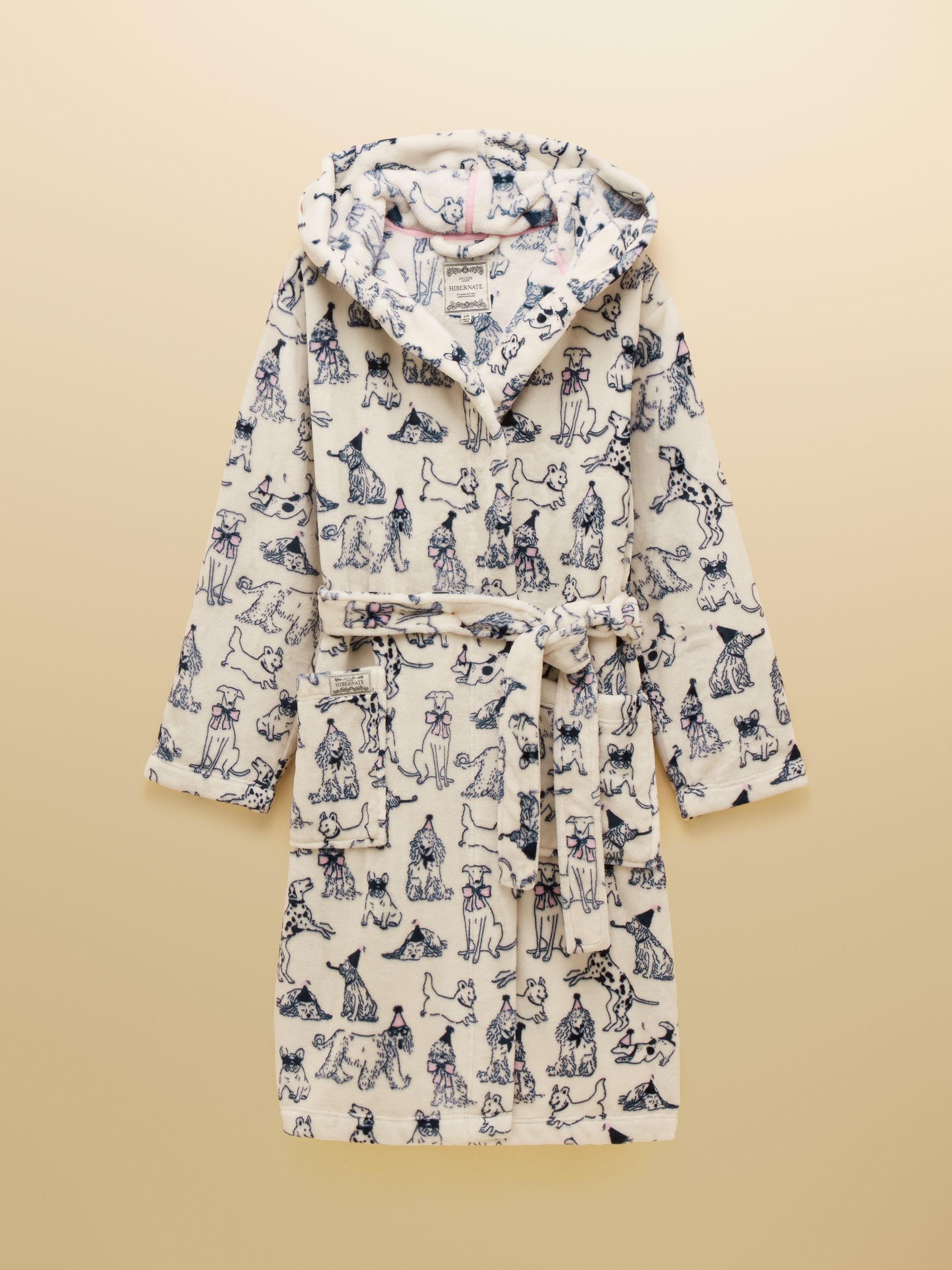joules dressing gown ladies Luna Cream Party Dogs Fleece with Hood FLASHWK33