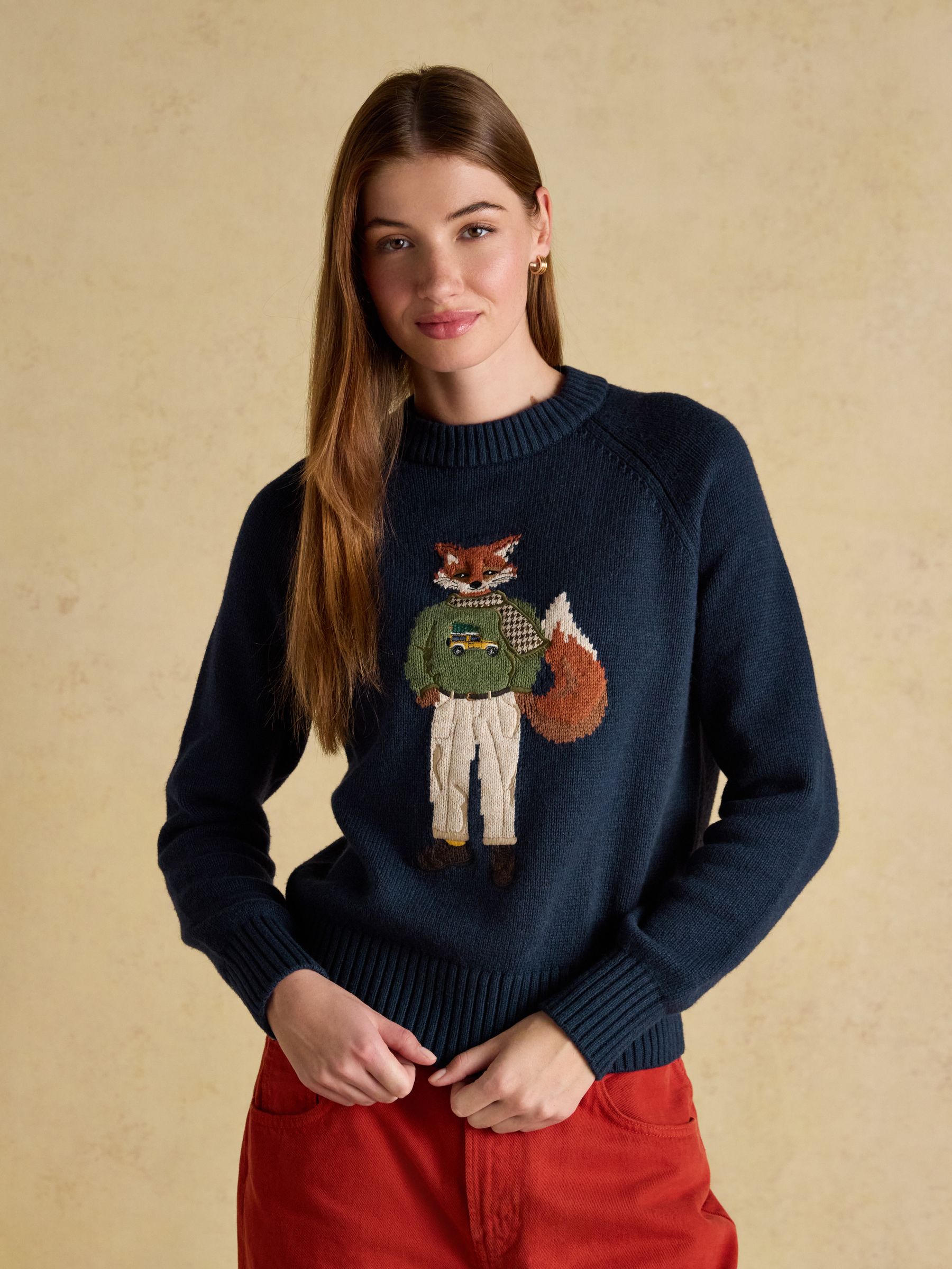 Navy Jonty Intarsia Cotton-Rich Crew Neck Jumper - Image 1 of 8 Navy Jonty Intarsia Cotton-Rich Crew Neck Jumper - Image 1 of 8