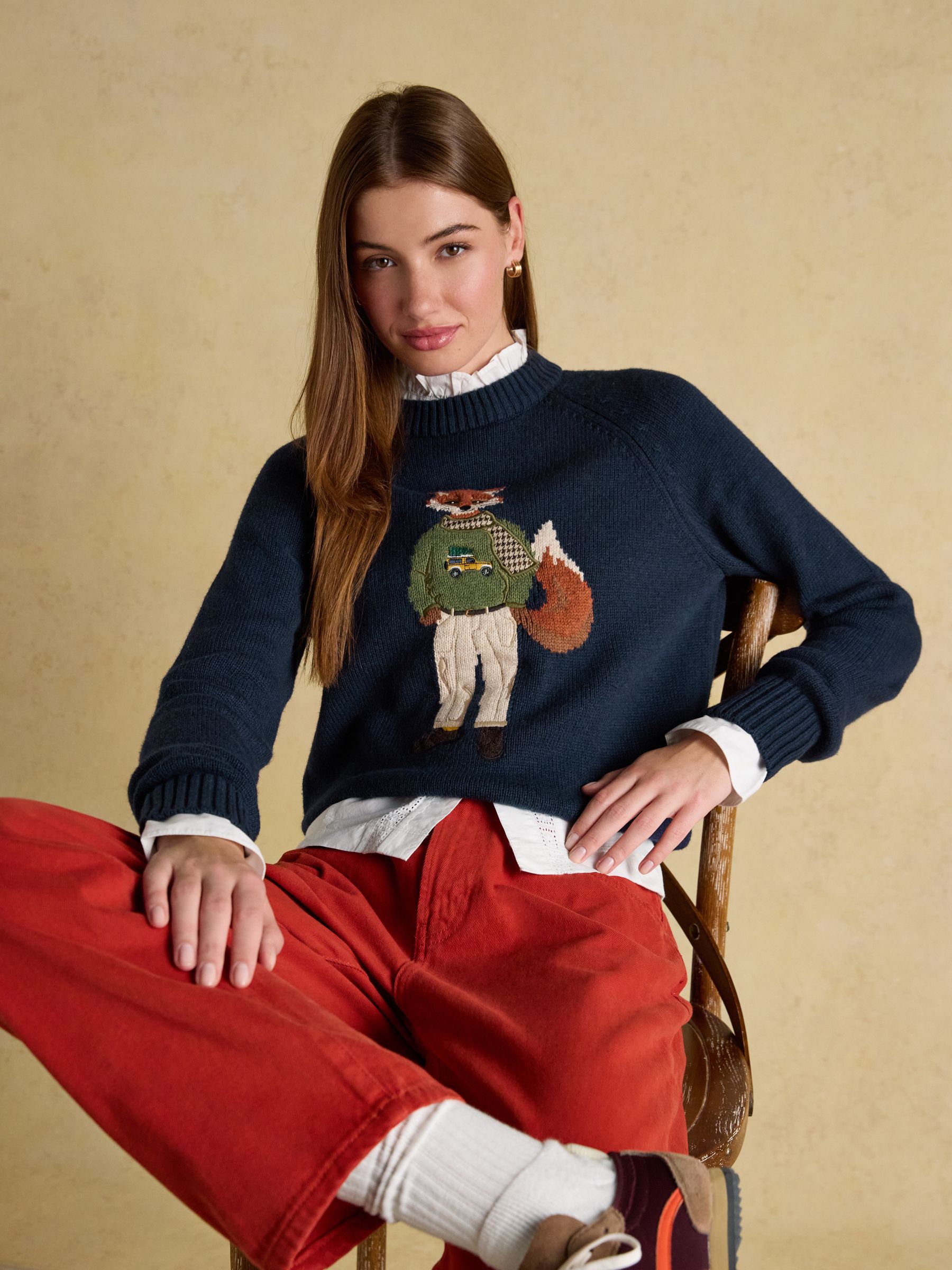 Navy Jonty Intarsia Cotton-Rich Crew Neck Jumper - Image 3 of 8