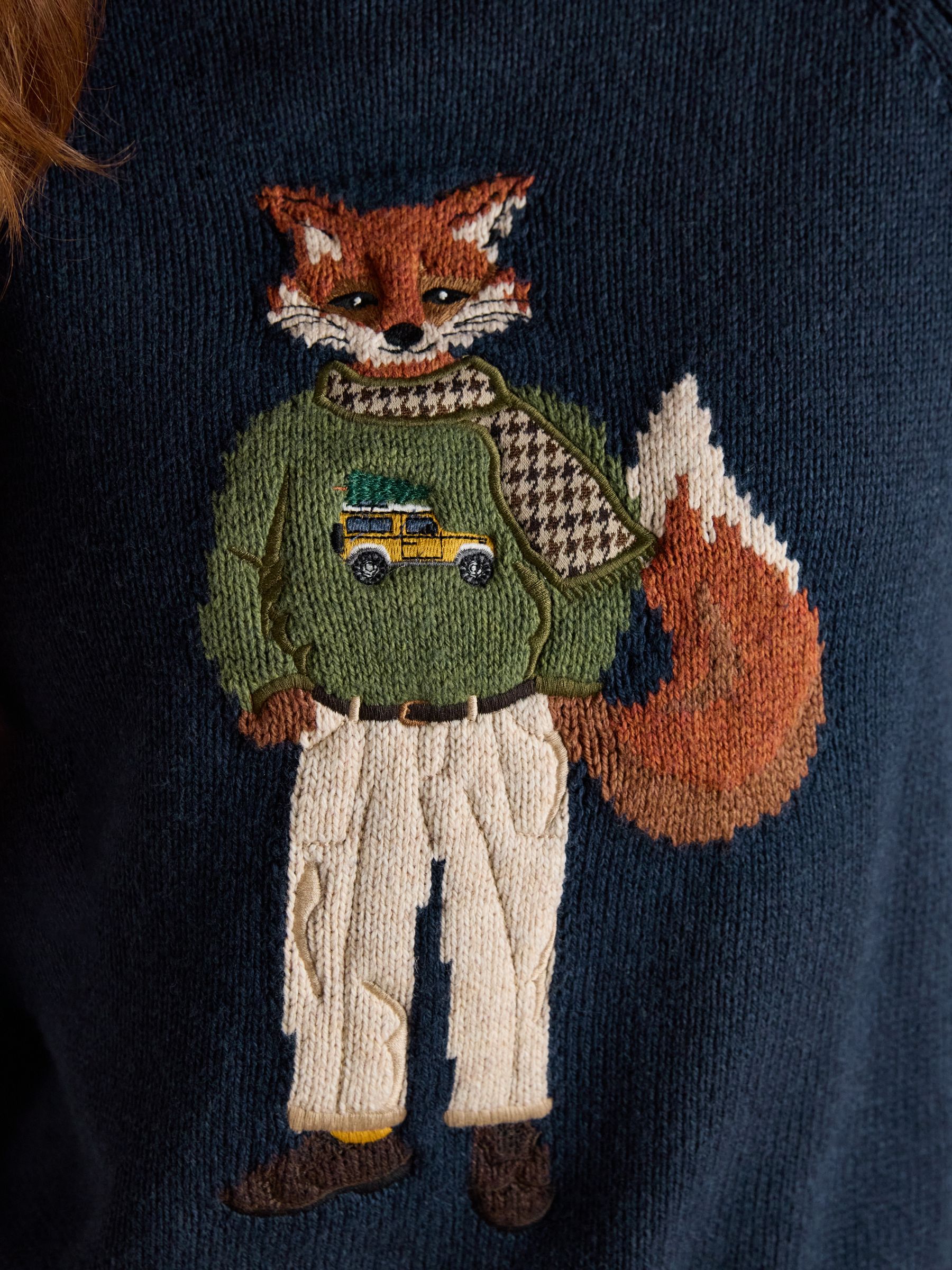 Navy Jonty Intarsia Cotton-Rich Crew Neck Jumper - Image 4 of 8