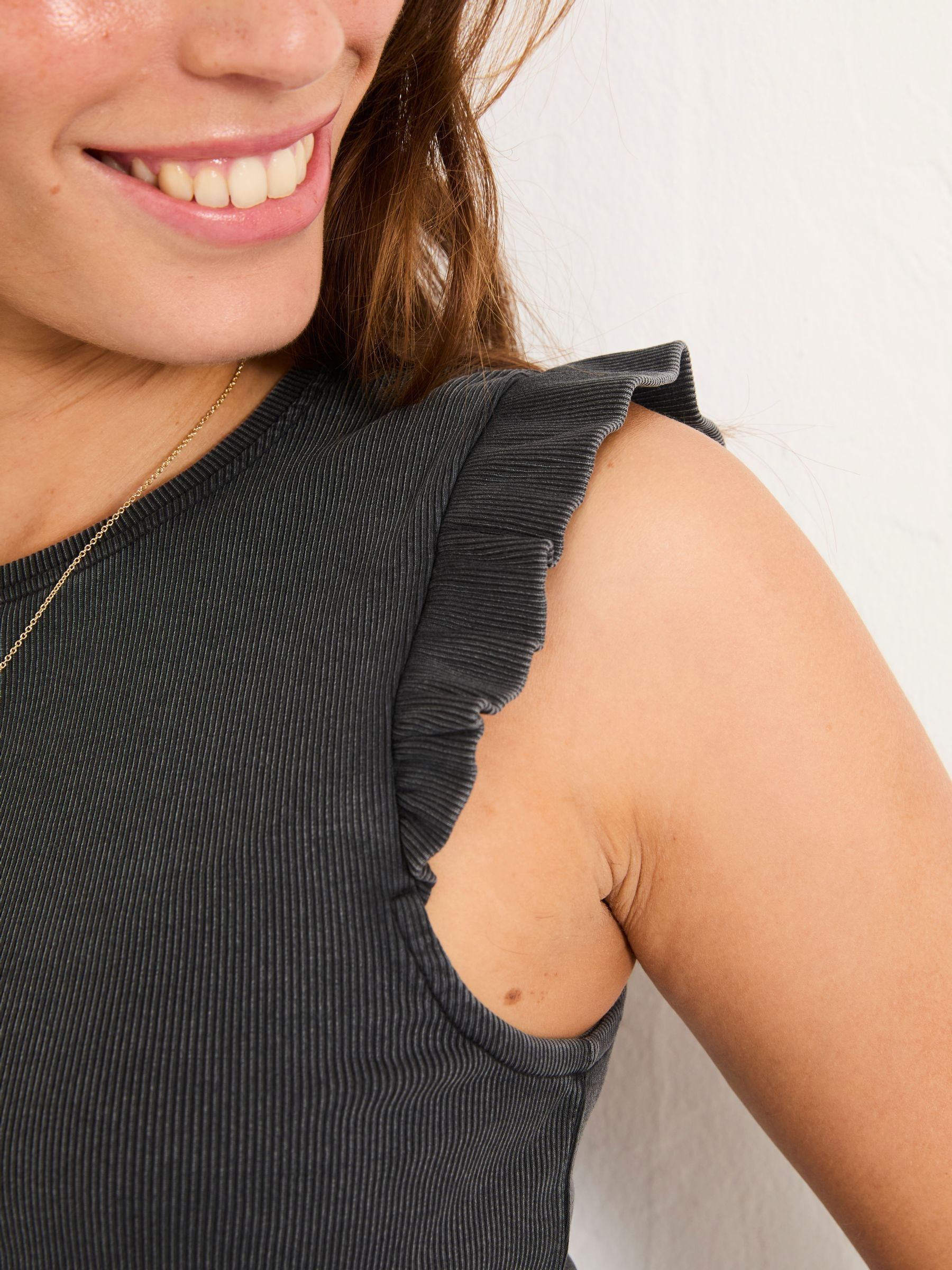 Charcoal Grey Frill Sleeveless Top - Image 3 of 5