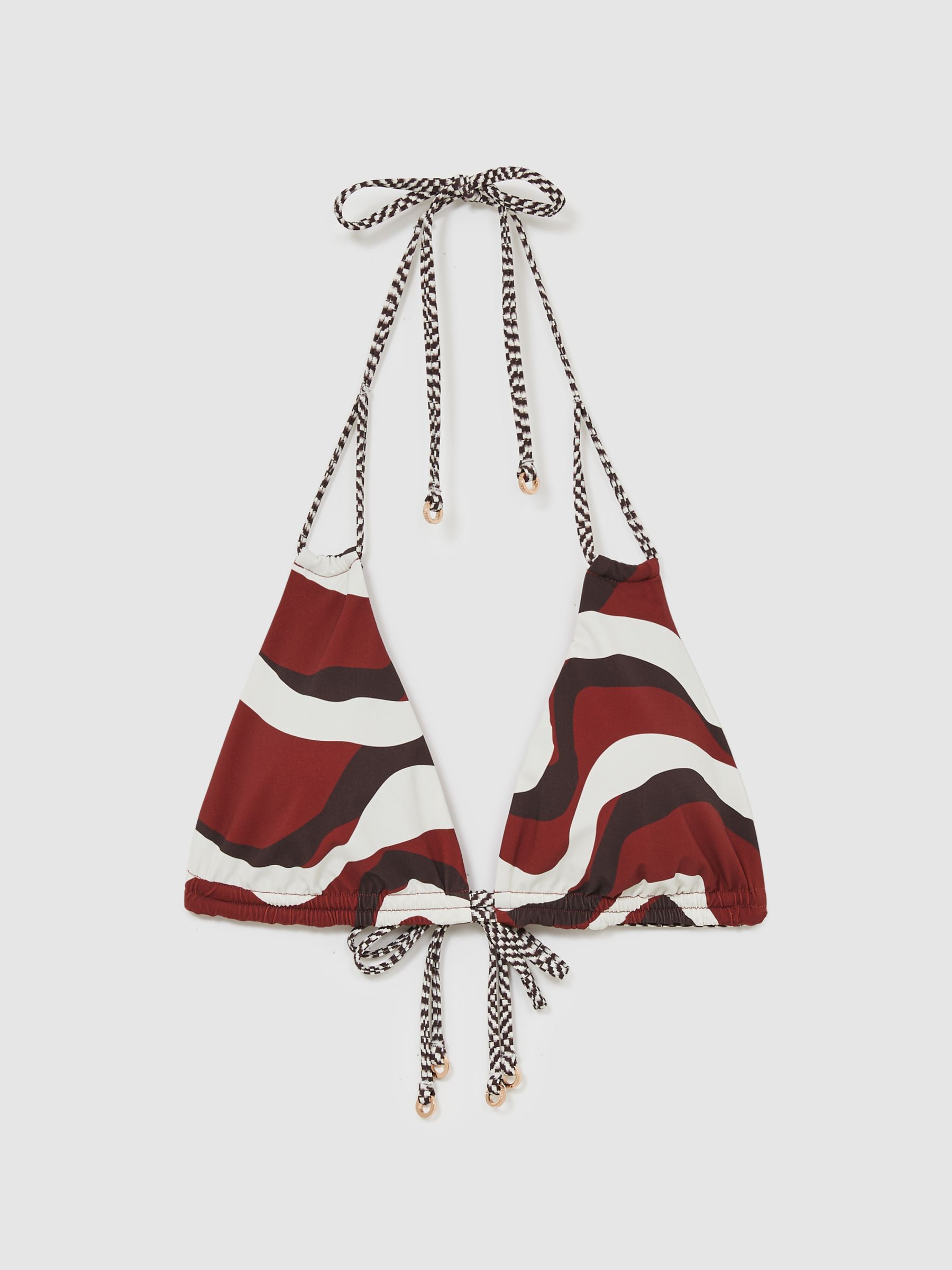 Chequered-Strap Triangle Bikini Top in Brown/Burgundy - Image 2 of 5