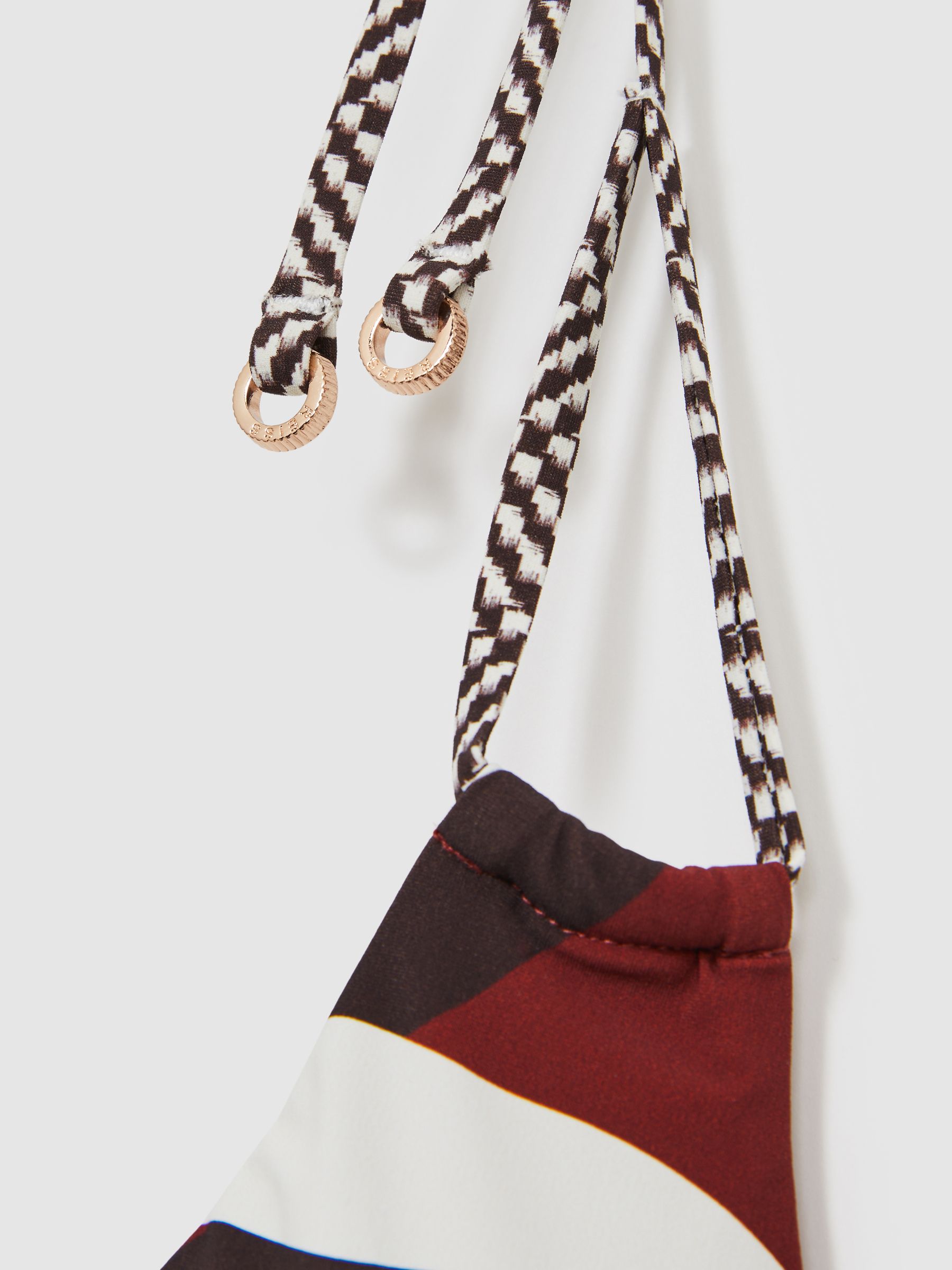 Chequered-Strap Triangle Bikini Top in Brown/Burgundy - Image 5 of 5