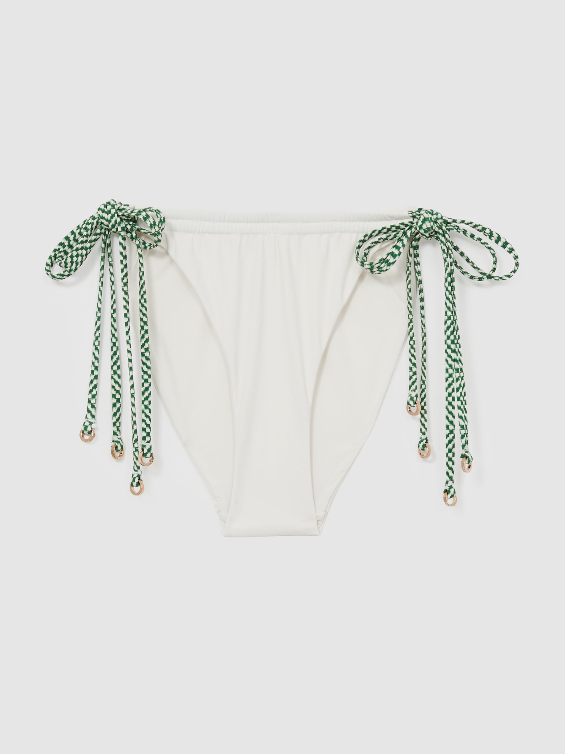 Chequered-Tie Bikini Bottoms in White/Green - Image 2 of 5