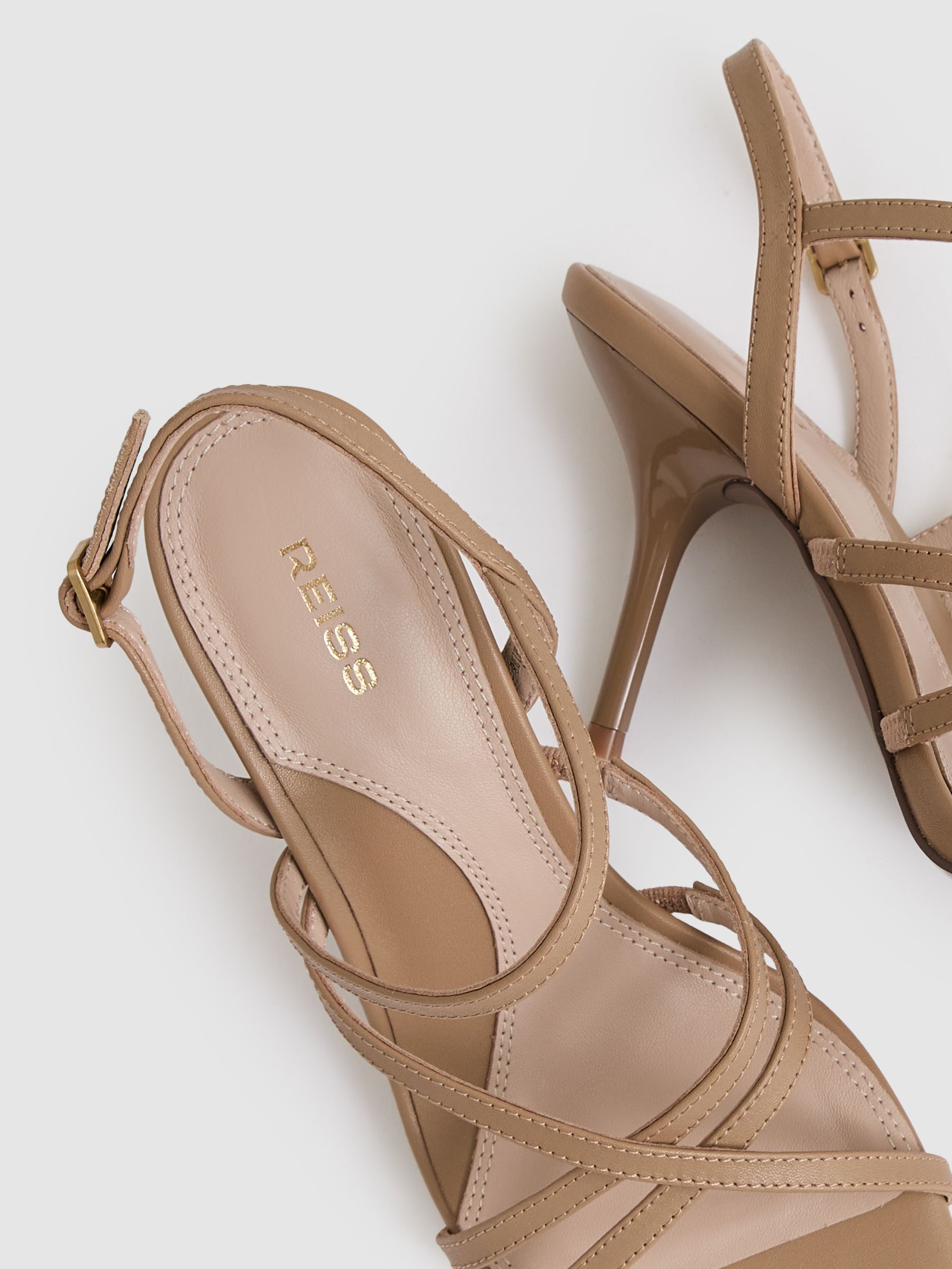 Leather Strappy Stiletto Sandals in Neutral - image 3