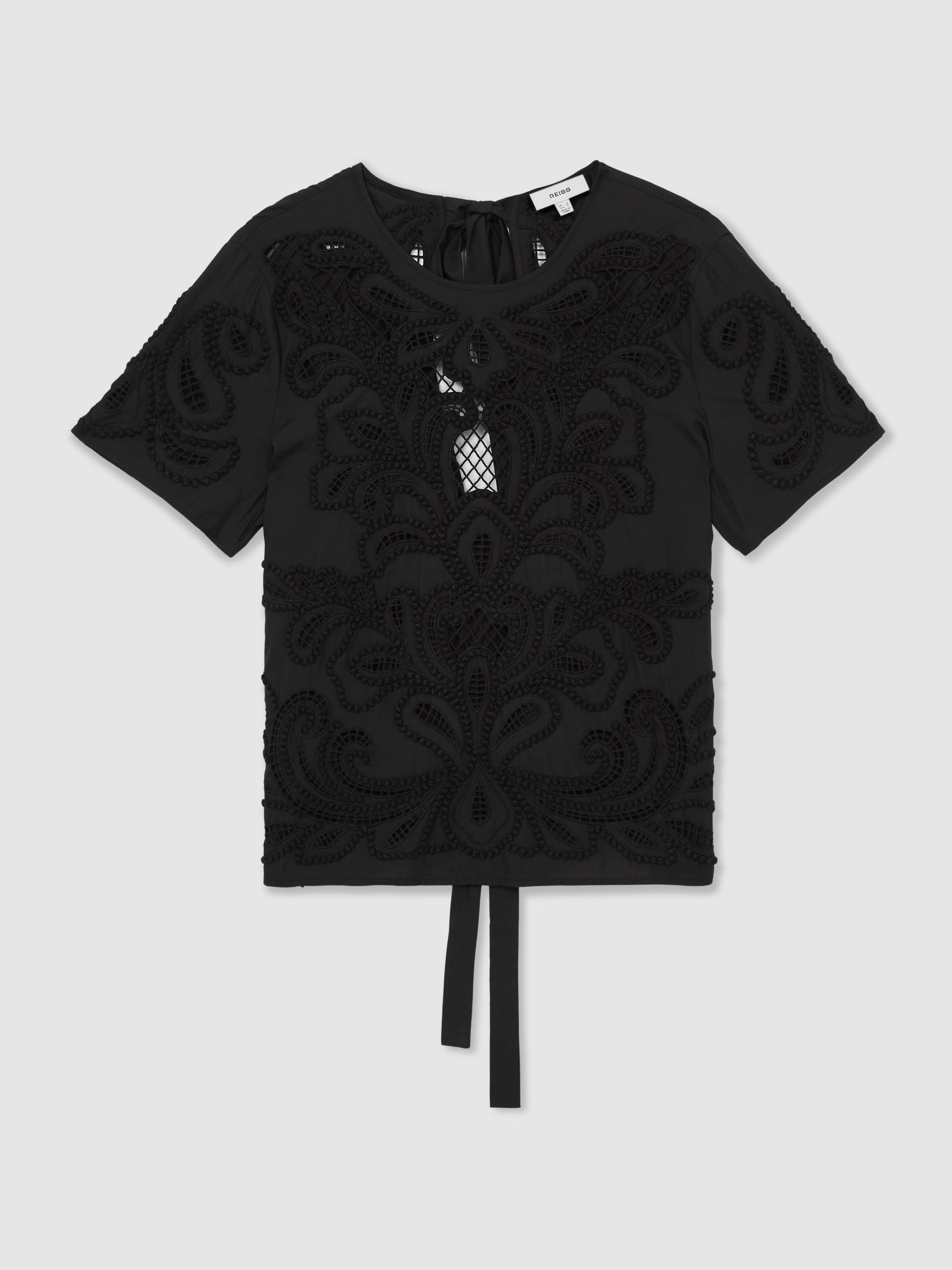Floral Cut-Out Embroidery Top in Black - Image 2 of 6