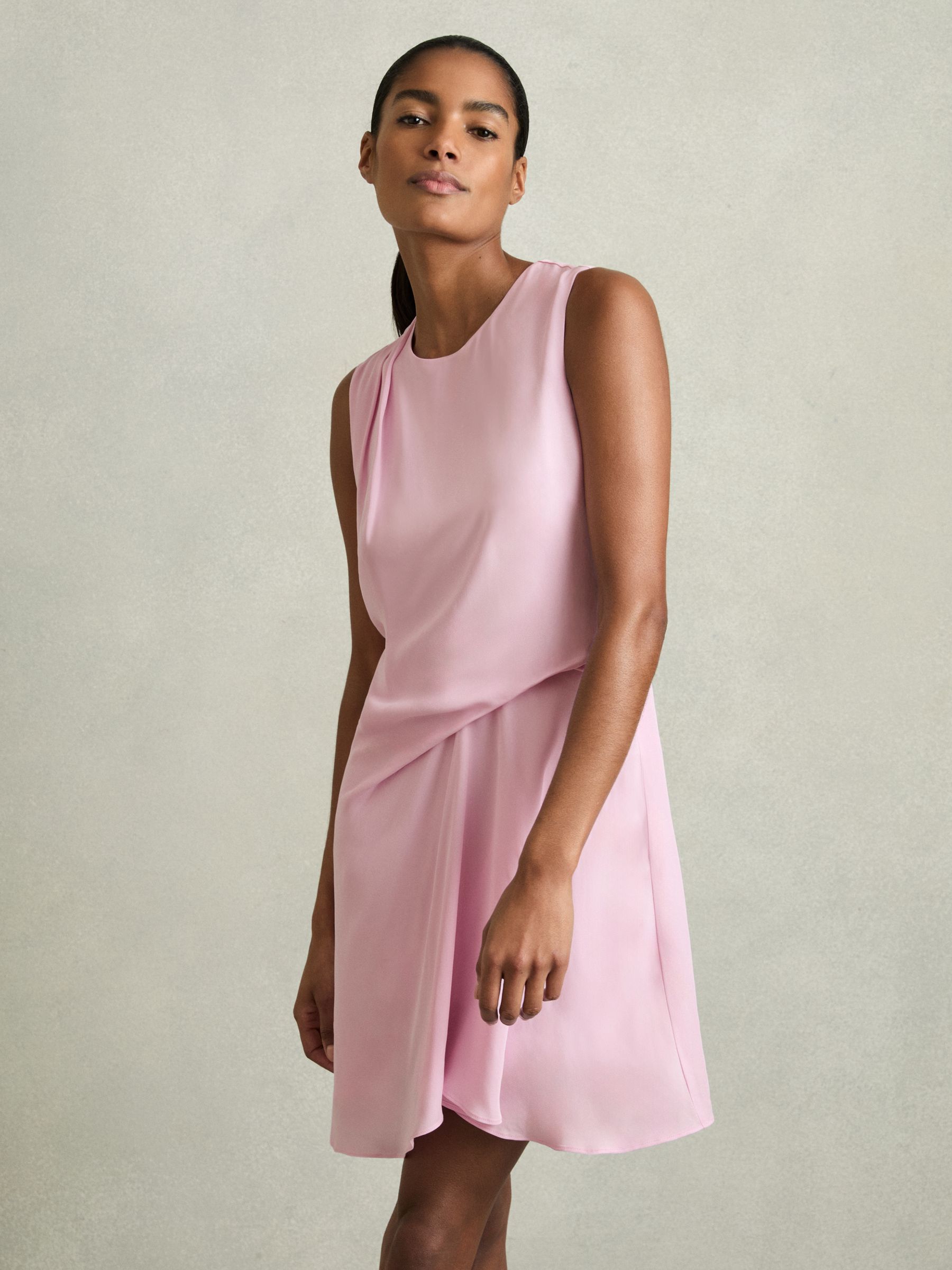 Draped Tuck Mini Dress in Pale Pink - Image 4 of 6