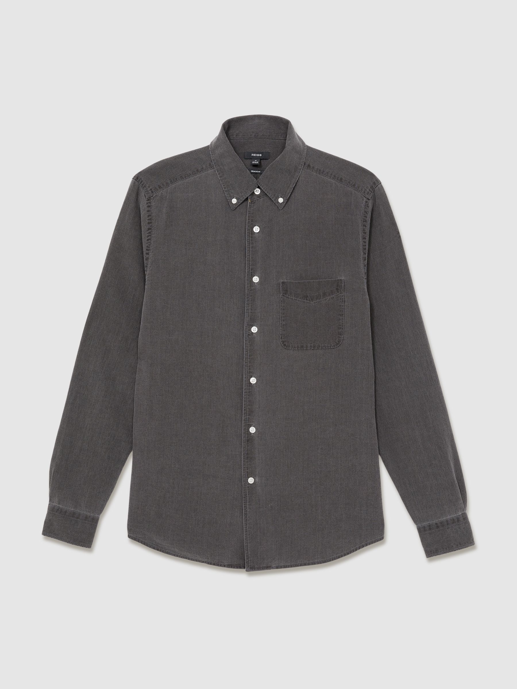 Denim Piqué Button-Through Shirt in Washed Black - Image 2 of 6