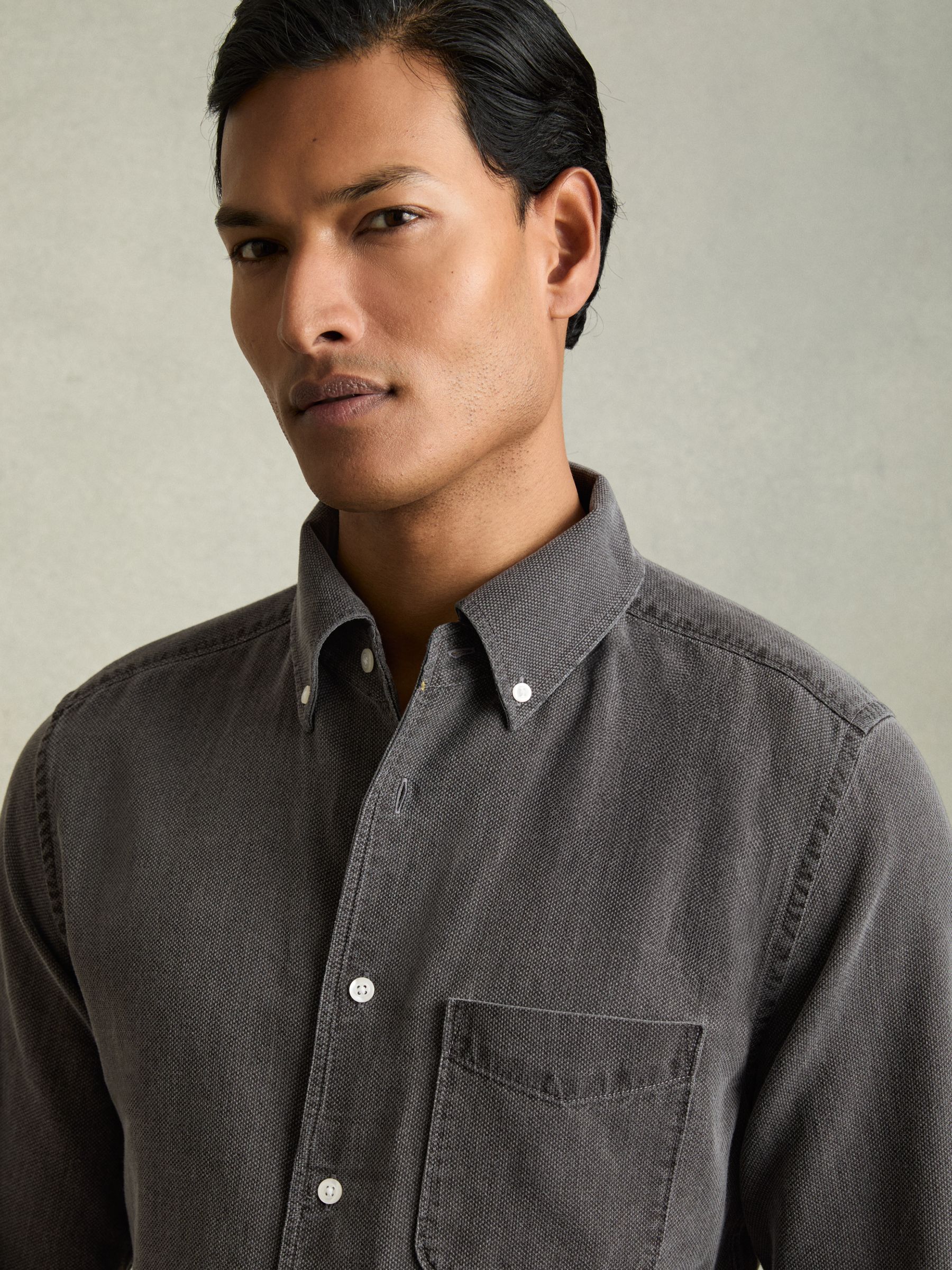 Denim Piqué Button-Through Shirt in Washed Black - Image 3 of 6