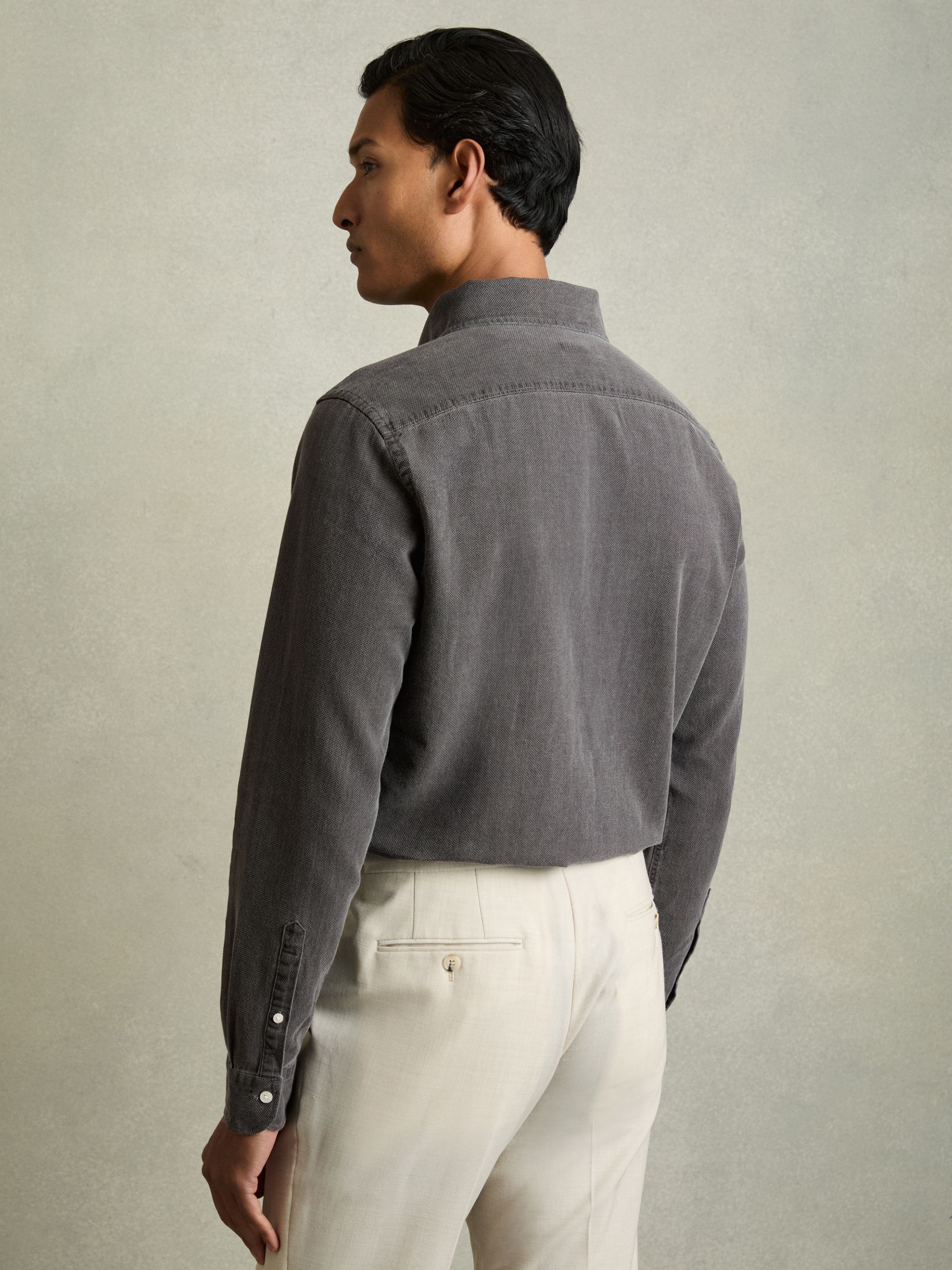 Denim Piqué Button-Through Shirt in Washed Black - Image 4 of 6