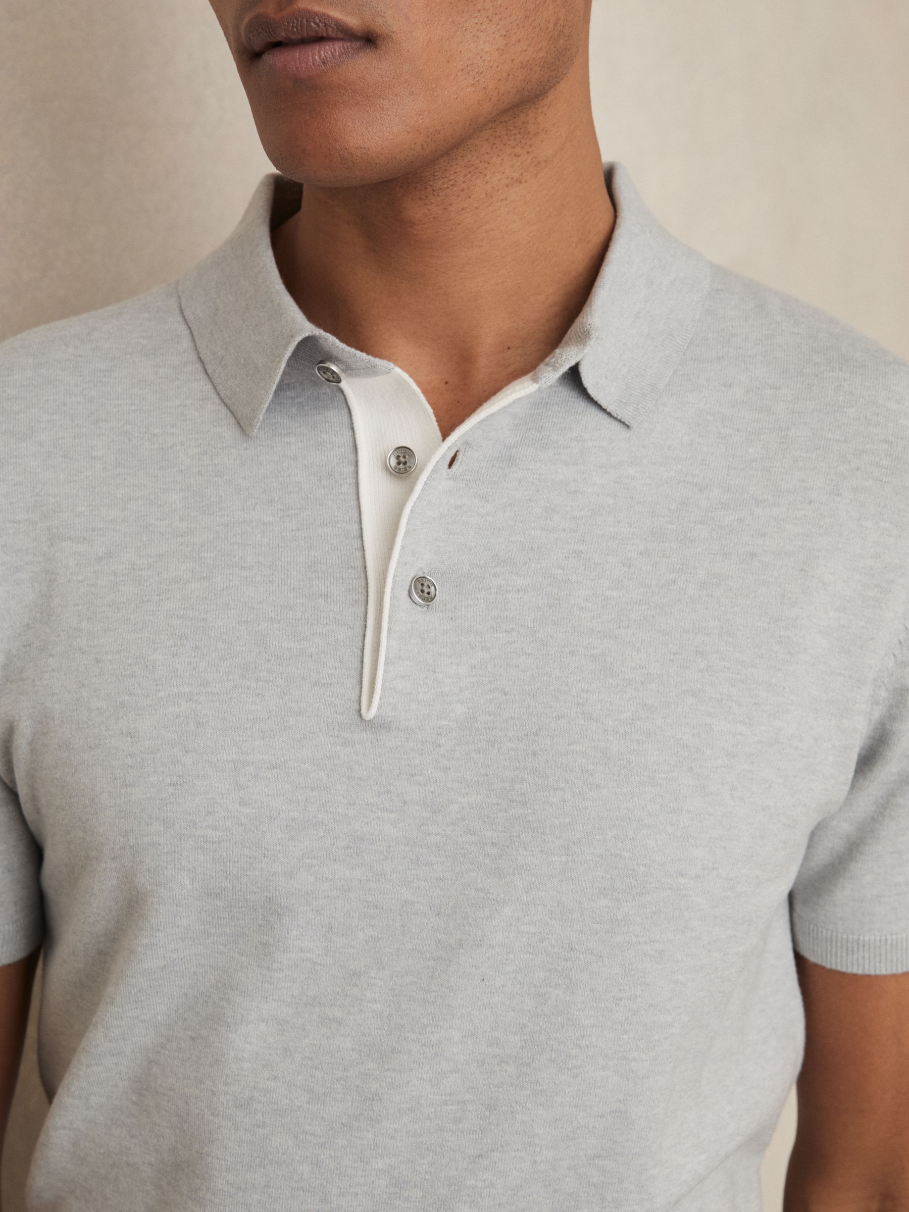 Contrast Placket Polo Shirt With Cotton in Washed Sage Green - Image 3 of 5