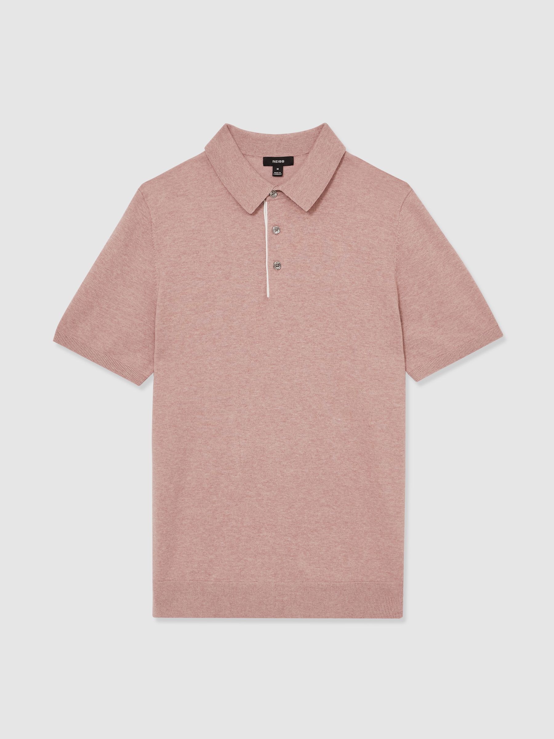 Contrast Placket Polo Shirt With Cotton in Soft Pink - Image 2 of 6
