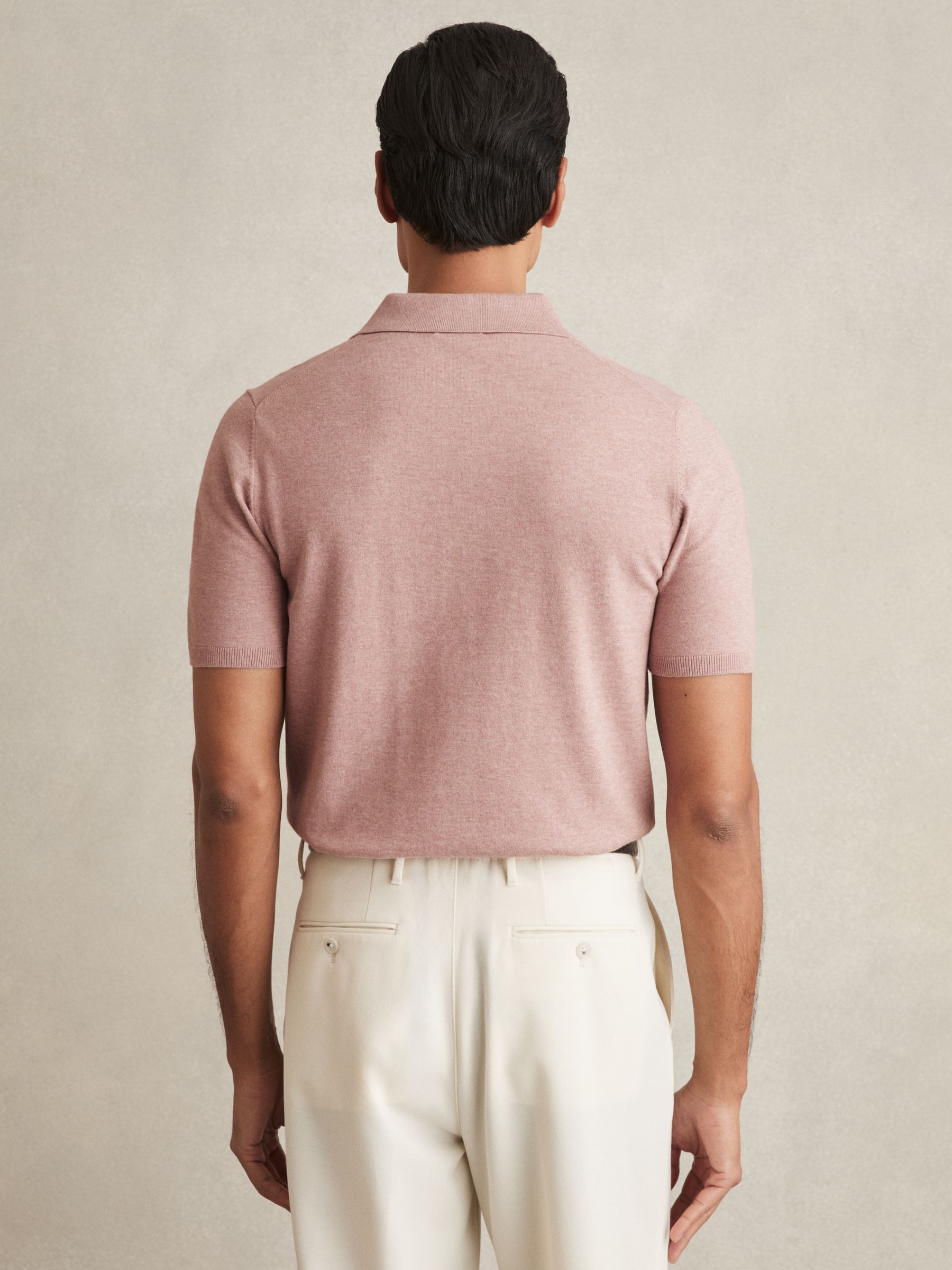Contrast Placket Polo Shirt With Cotton in Soft Pink - Image 5 of 6