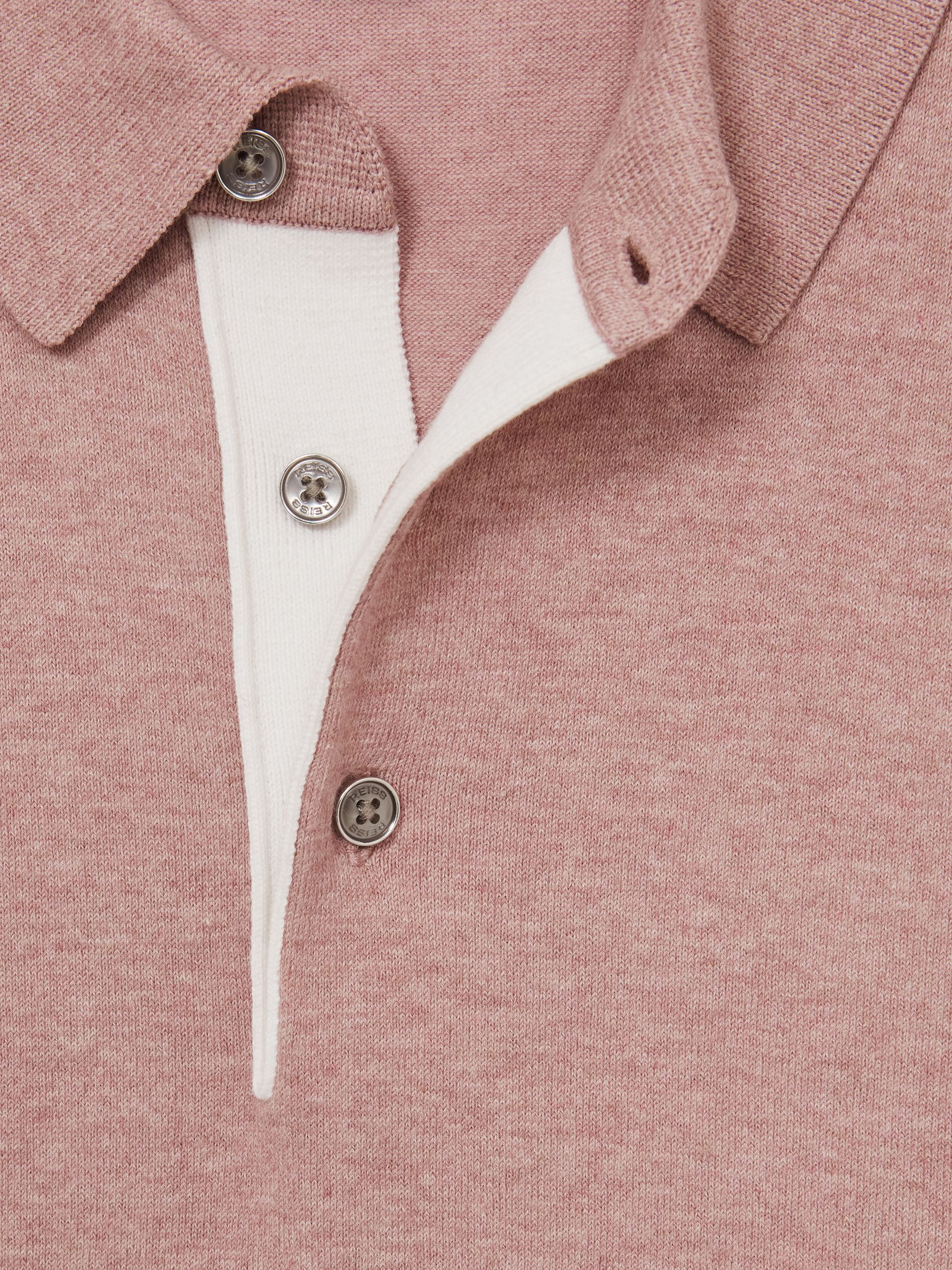 Contrast Placket Polo Shirt With Cotton in Soft Pink - Image 6 of 6