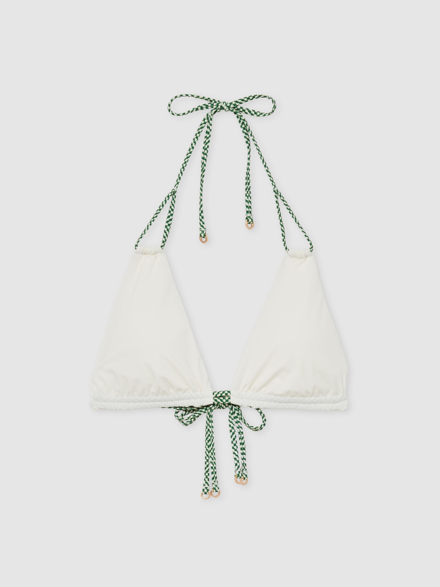 Chequered-Strap Triangle Bikini Top in White/Green - Image 2 of 5