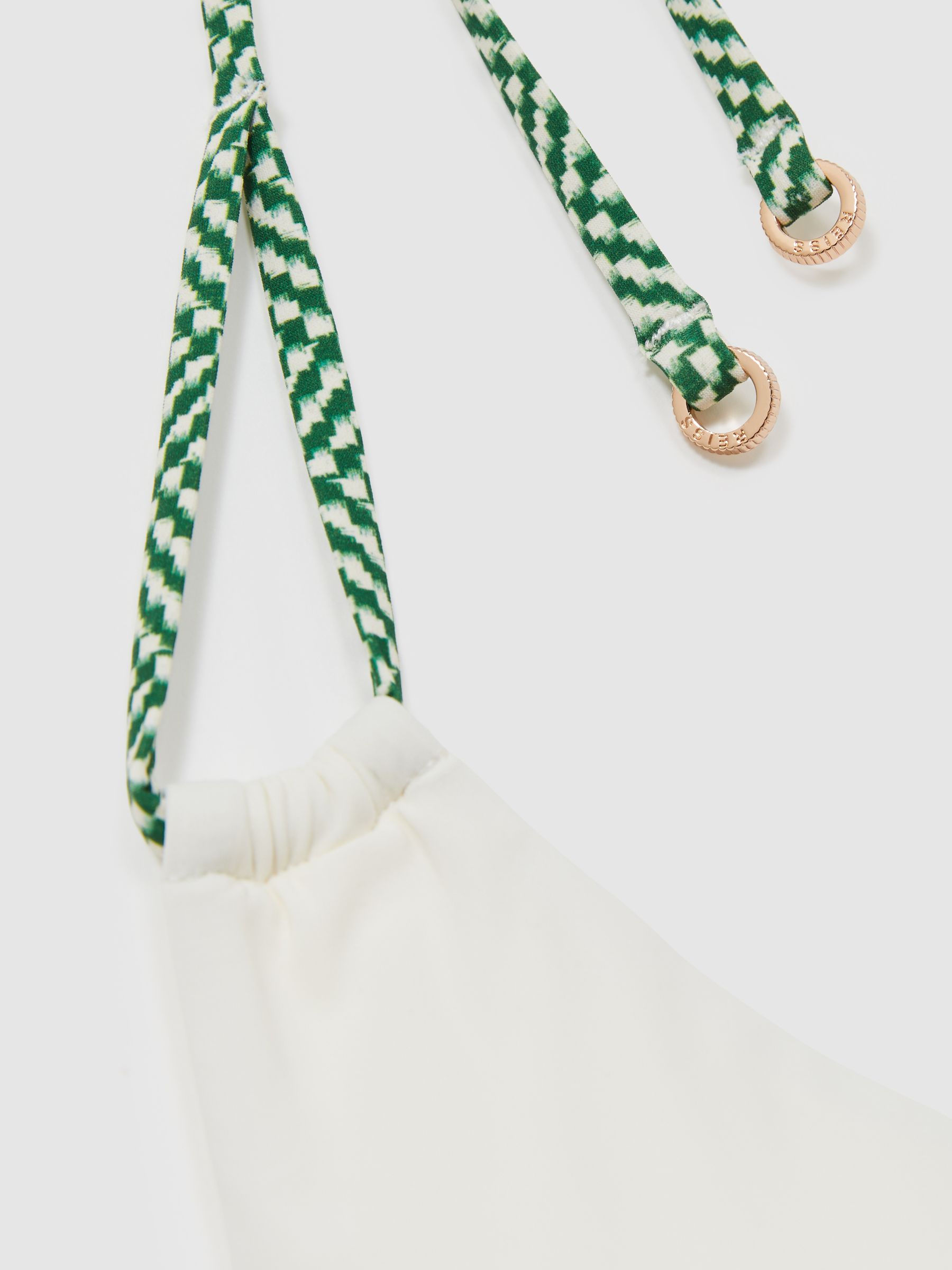 Chequered-Strap Triangle Bikini Top in White/Green - Image 5 of 5