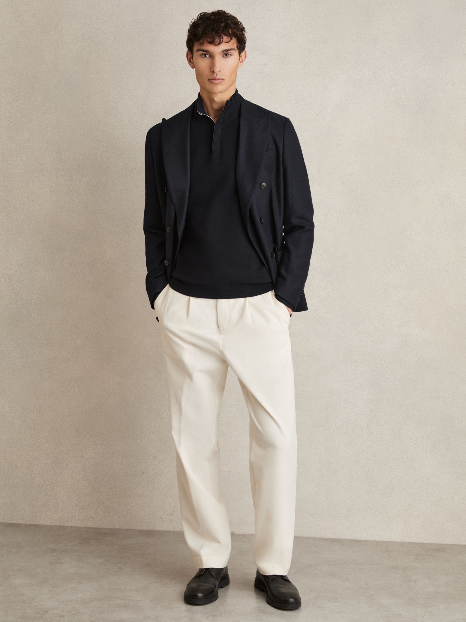 Merino Wool Half-Zip Jumper in Navy - Image 3 of 6