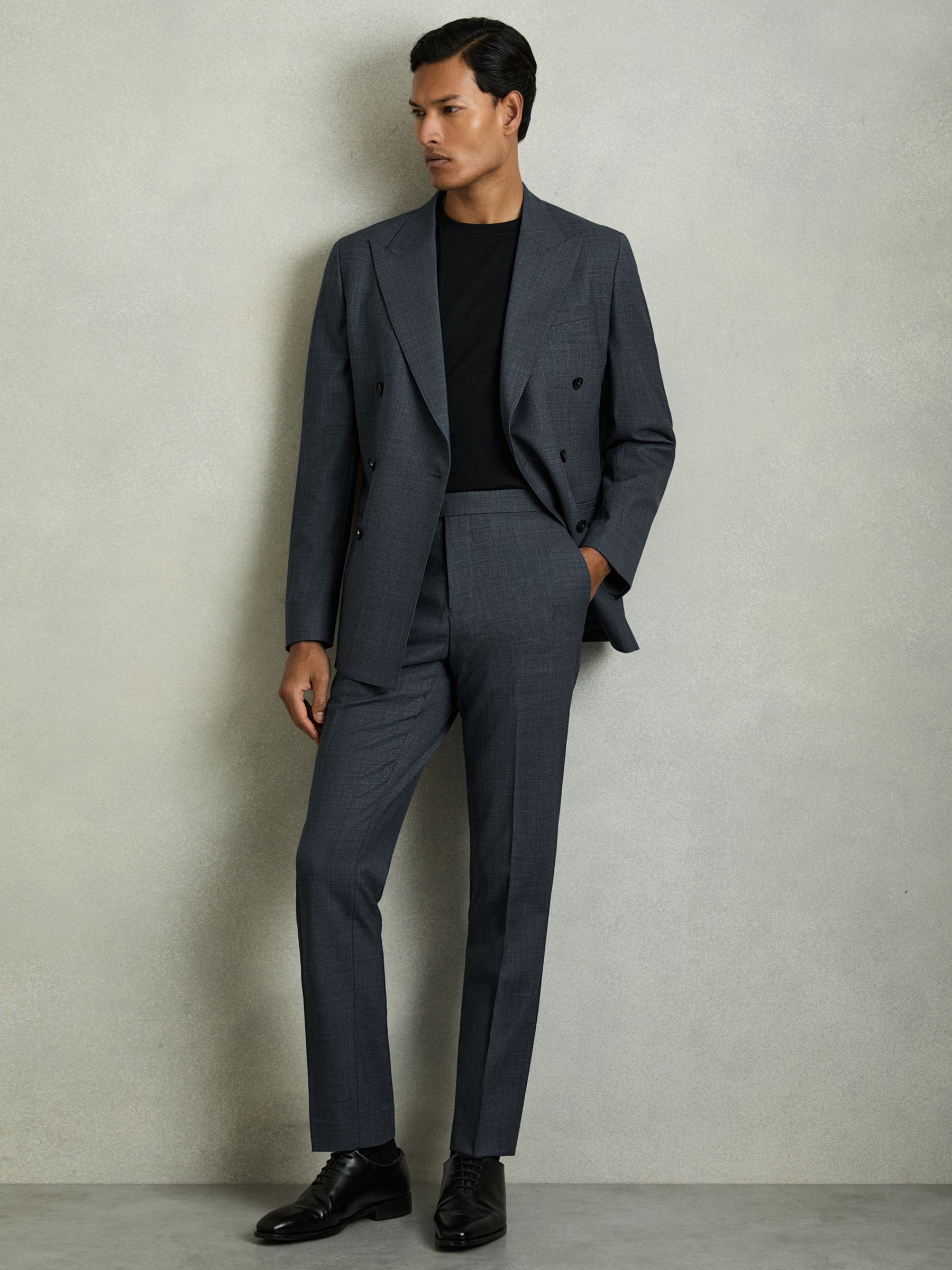 Slim-Fit Sharkskin Suit Trousers Wool-Blend in Airforce Blue - Image 1 of 10