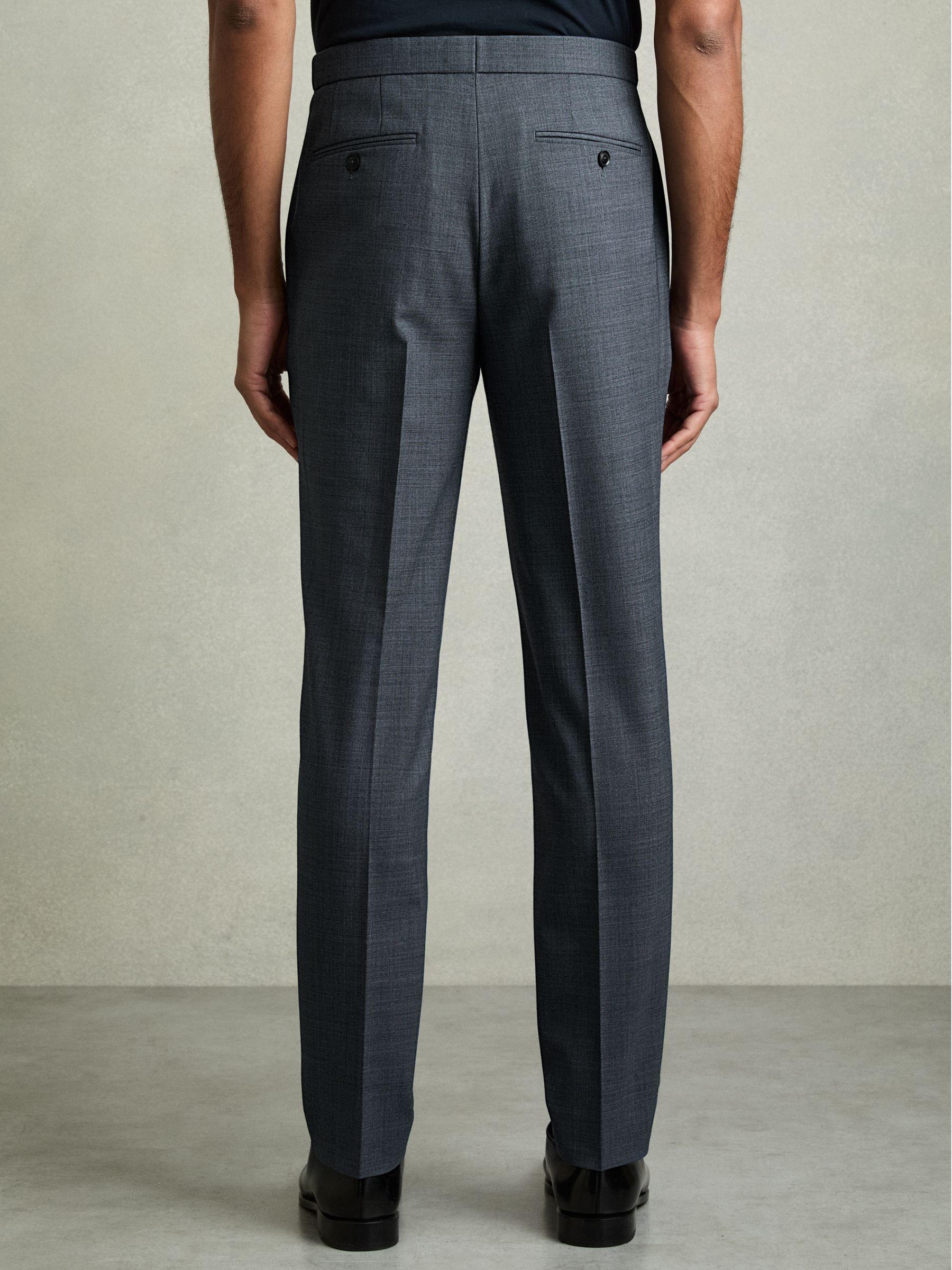 Slim-Fit Sharkskin Suit Trousers Wool-Blend in Airforce Blue - Image 7 of 10