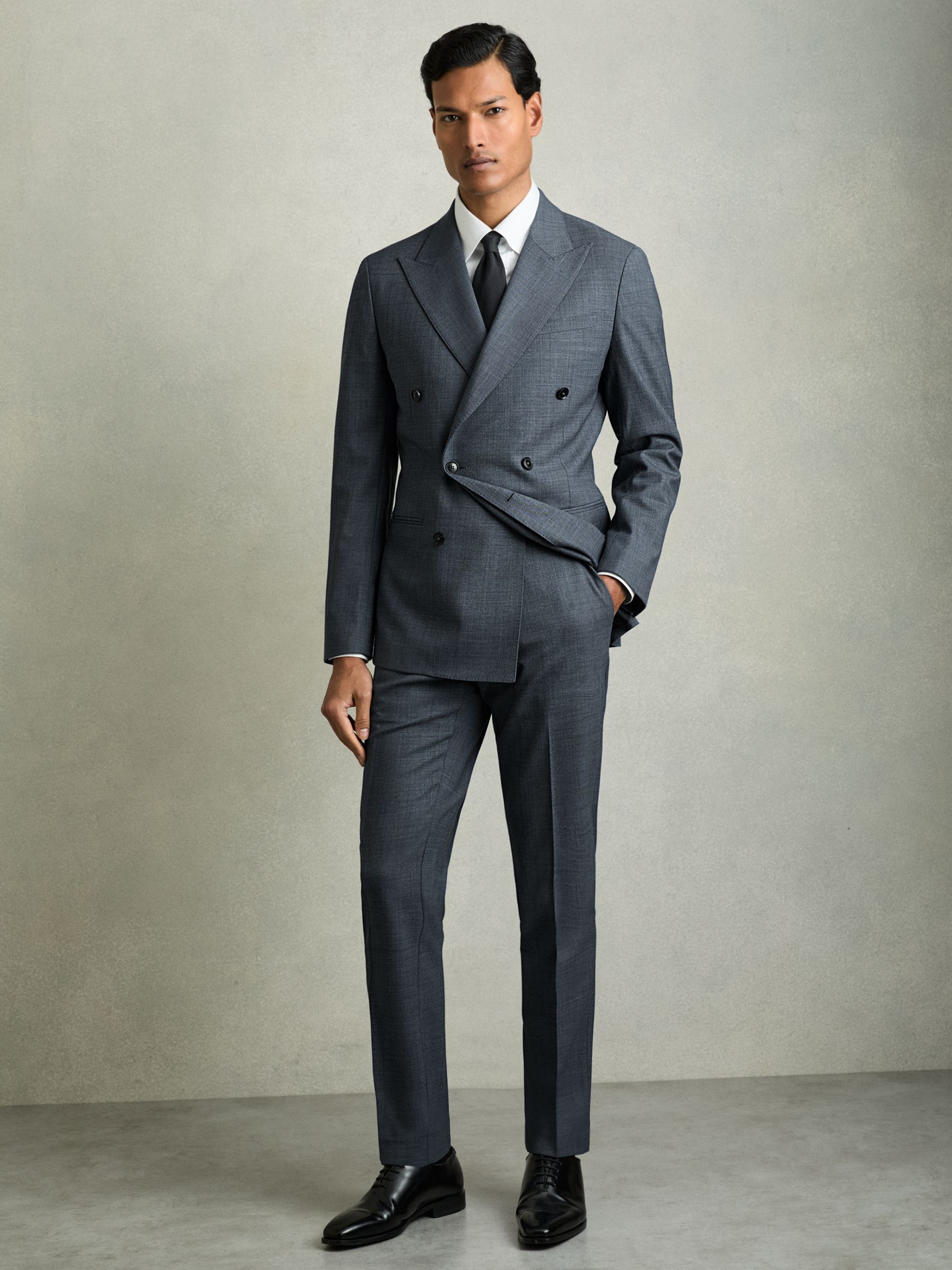 Slim-Fit Sharkskin Suit Trousers Wool-Blend in Airforce Blue - Image 8 of 10