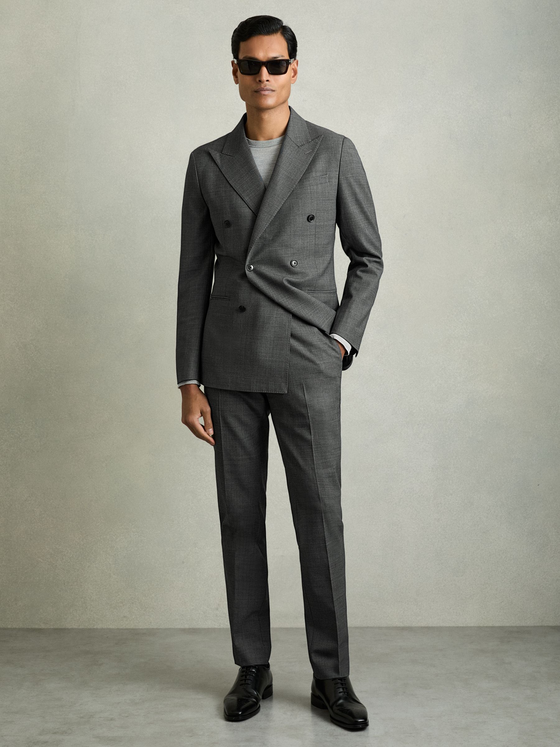 Slim-Fit Sharkskin Suit Trousers Wool-Blend in Charcoal Grey - Image 7 of 9