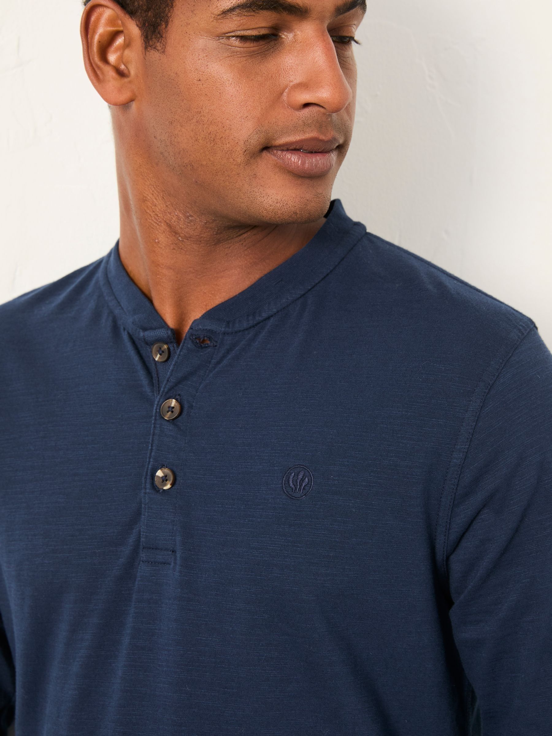 Henley Navy Long Sleeve Woodside Slub | FatFace USA