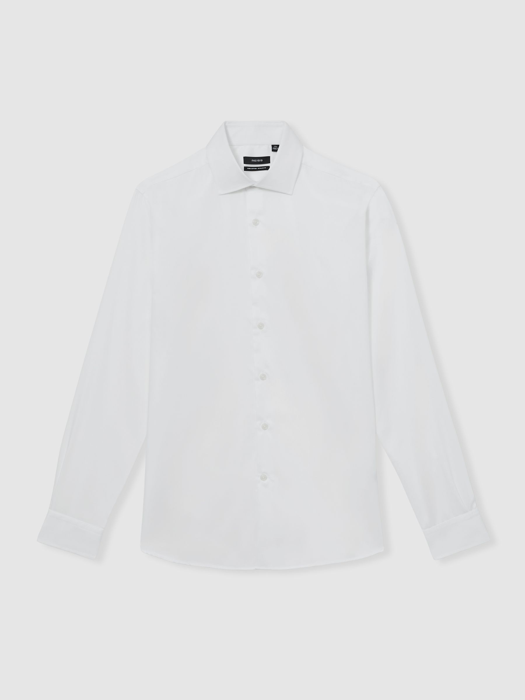Cotton Satin Cutaway Collar Shirt in White - Image 2 of 6