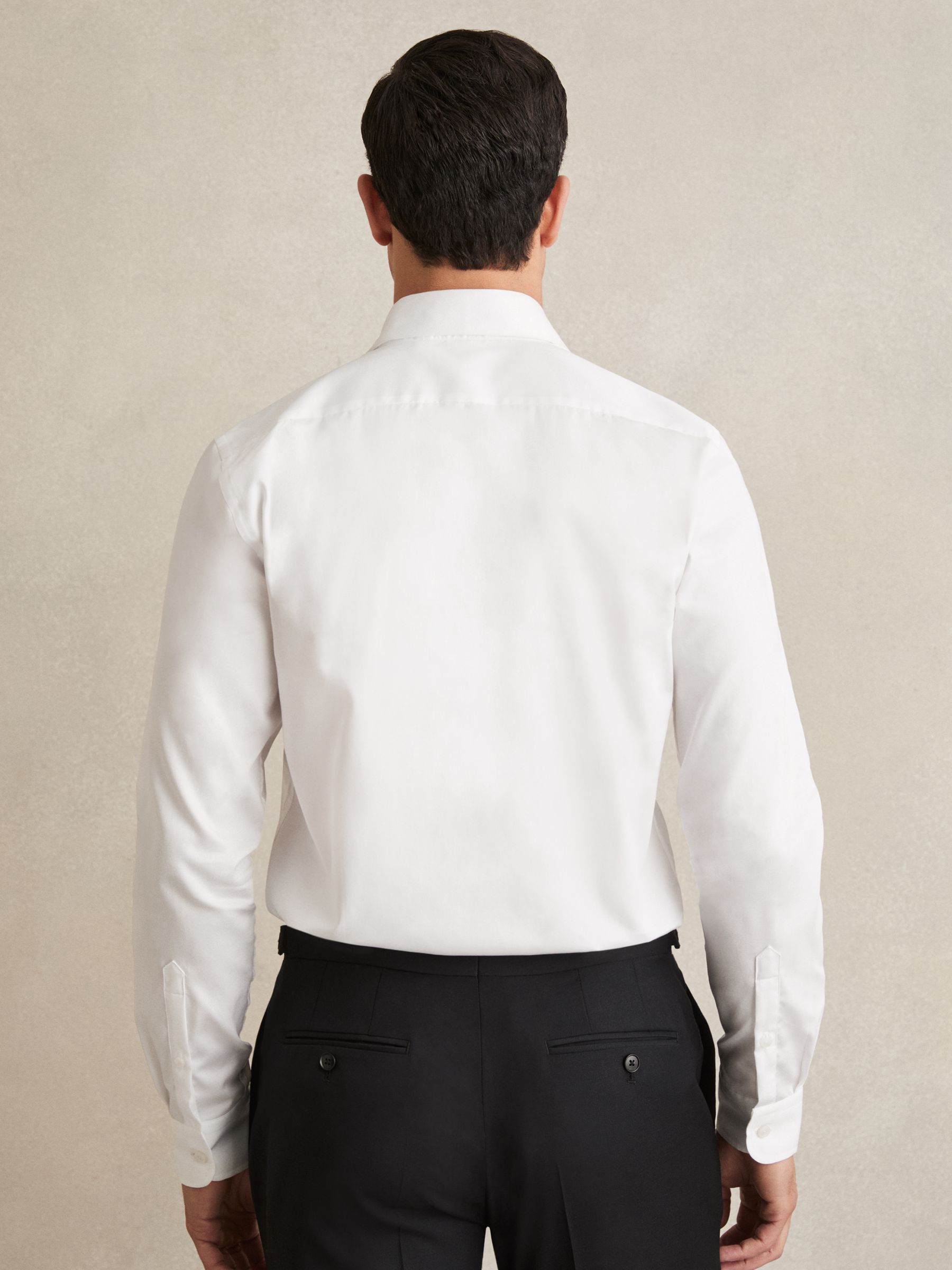 Regular Fit Cotton-Satin Cutaway-Collar Shirt in White - image 5