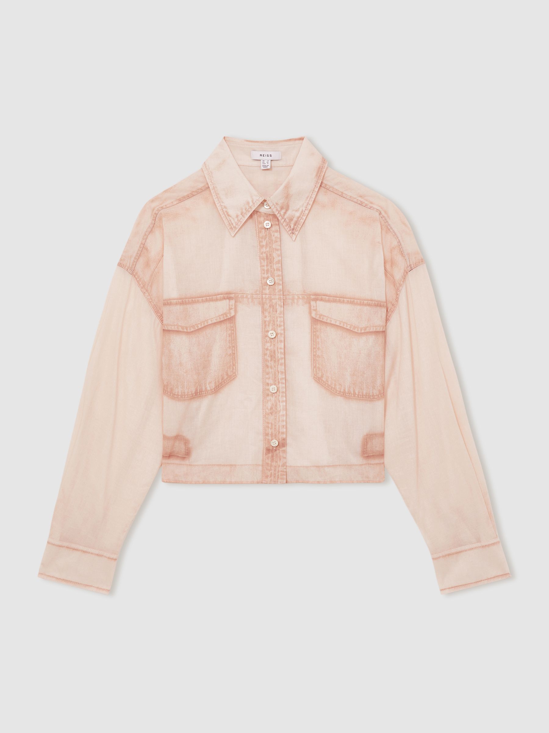 Cotton Denim-Print Cropped Shirt in Pale Pink - Image 2 of 6
