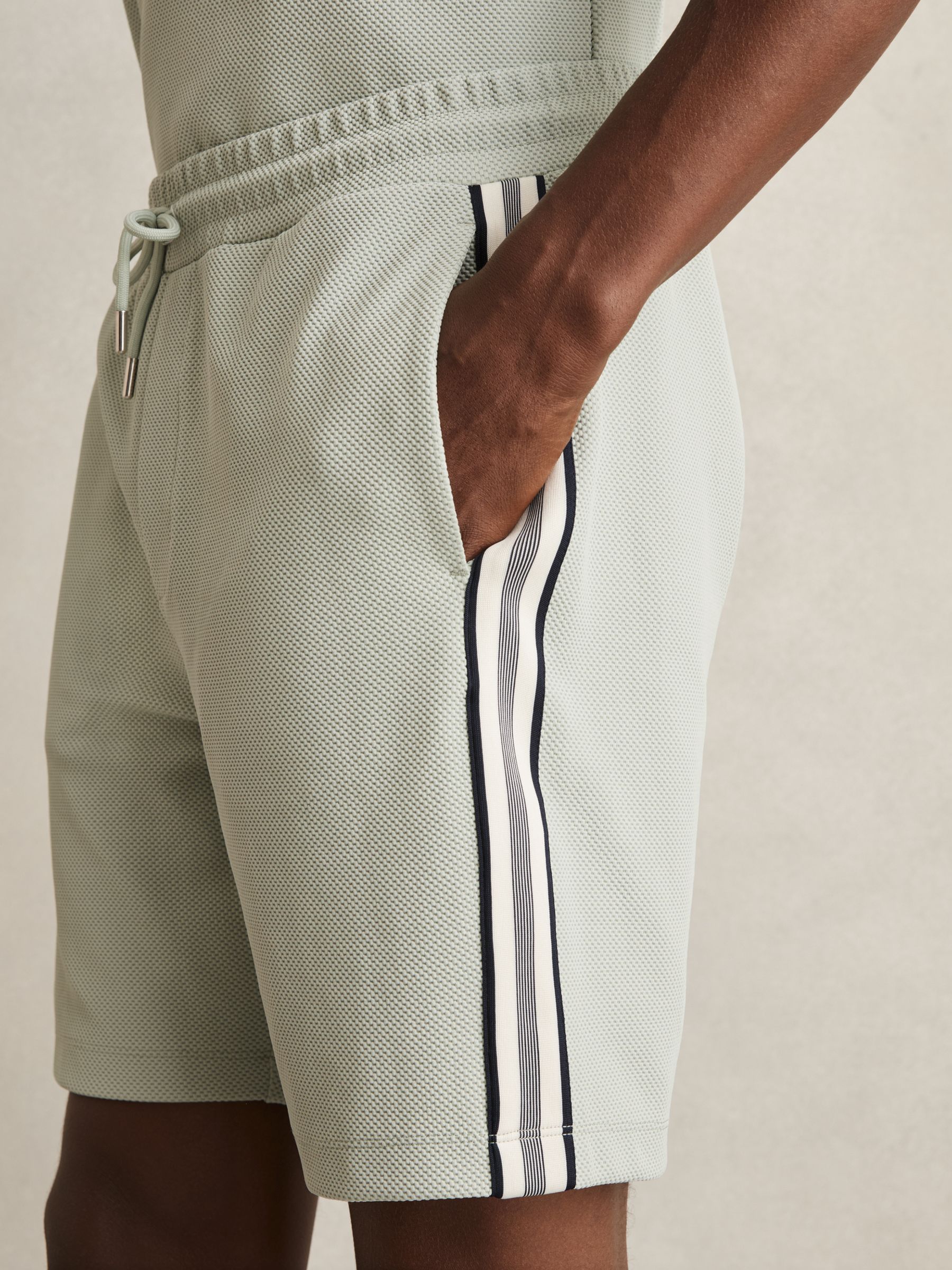 Textured Tape Drawstring Shorts in Sage Green - Image 4 of 7